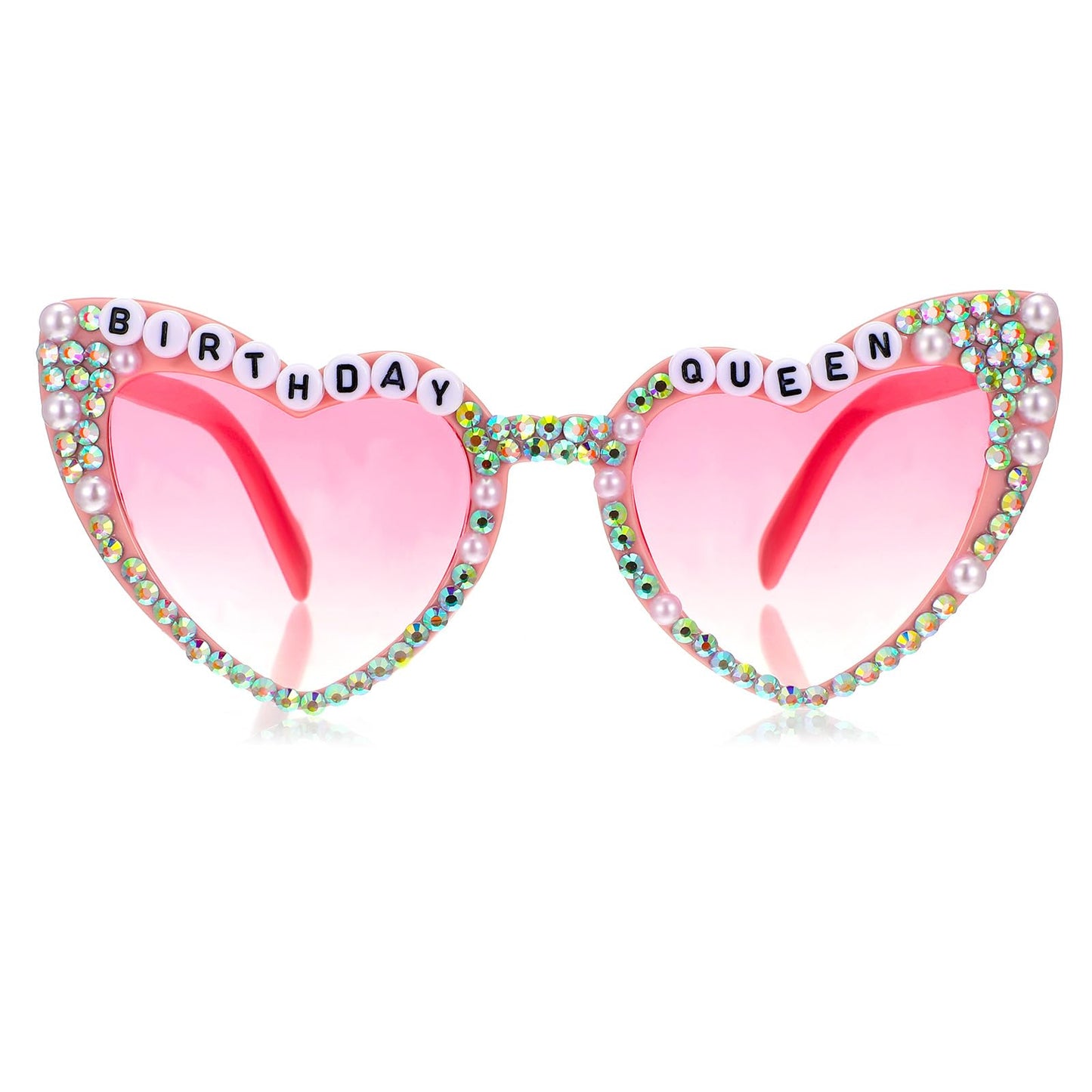 Wanmu Birthday Heart Glasses for Women, Pink Heart Birthday Queen Rhinestone Sunglasses, Retro Heart Glasses, Birthday Party Gift Accessories for Women