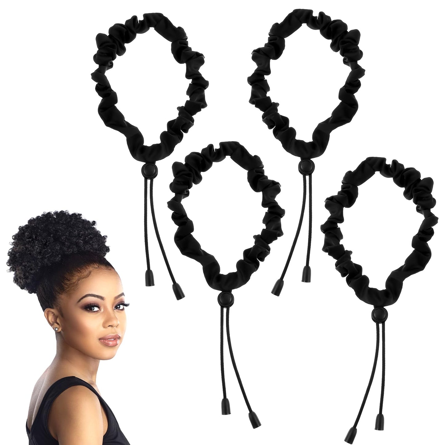 Sibba Hair Ties Stretcher Locs Bun Hook 4 PCS Elastic Bands For Stretching Invisibobble Dreadlock High Ponytail Holder Long Thick Curly Hair Bracelet Fancy Headband Soft Scrunchies Wrap Women