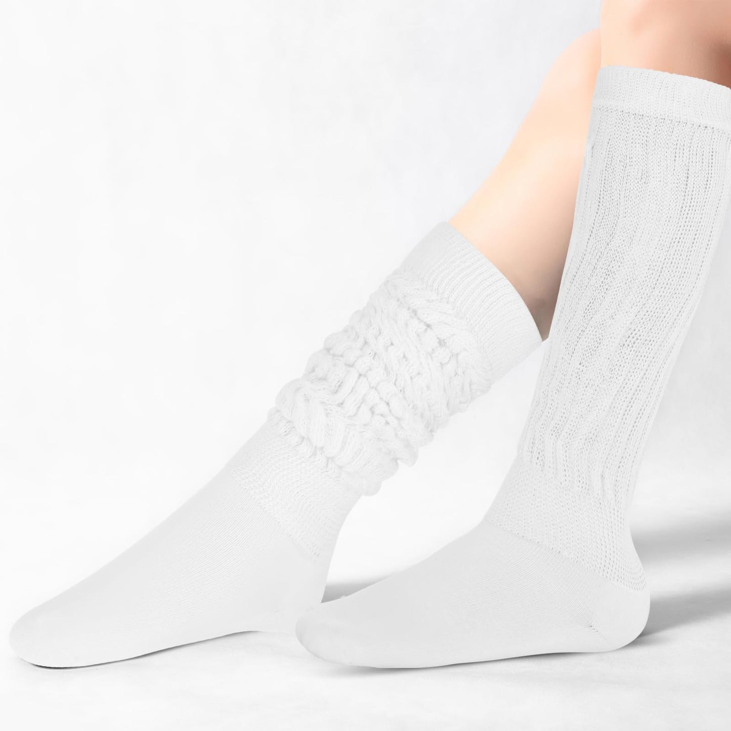 Slouch Socks for Women Girls, 1 pairs Womens Chunky Stacked Scrunch Socks, Cotton Knee High Socks, 80s 90s Long Socks for yoga, fitness, sports, dance, White, One Size