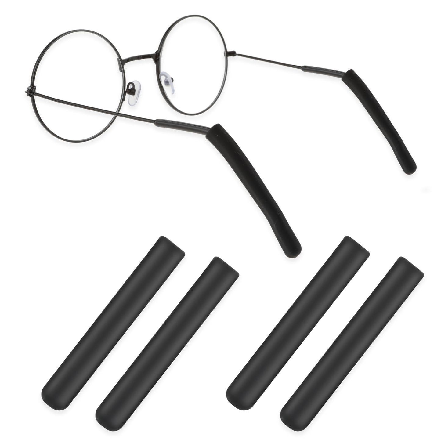 2 Pairs Eye Glasses Ear Cushion, Non-Slip Eyeglasses Temple Tips Sleeve, Black Soft Silicone Ear Pads, Glasses Retainers for Sunglasses Reading Eyeglasses