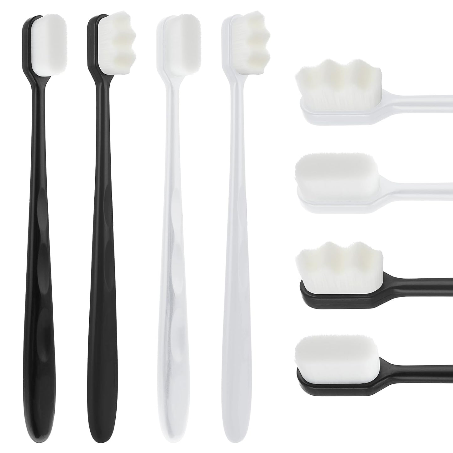 Sibba Manual Toothbrush with Extra Soft Floss Wavy/Flat Bristles Micro Nano Toothbrush for Sensitive Gums Gum Recession Adult Kid Children Elderly Protect Fragile Gums 4 Unit/2 Style (Black,White)