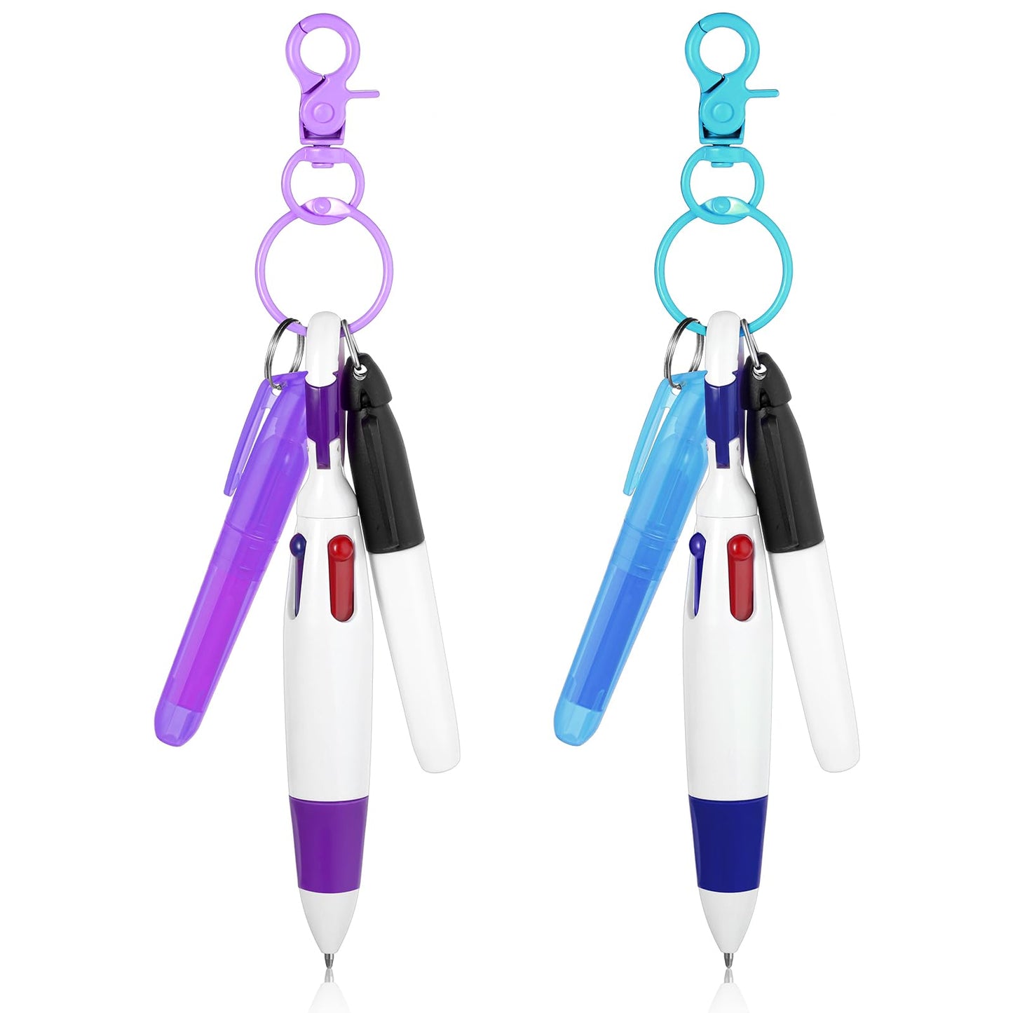 Sibba 2 Pcs Mini Highlighter Nurse Pen Blue Purple Marker Pen Tip Highlighter Retractable Ball Pen Permanent Writing Correction Supplies Keychain Clip for Hand Ledger Note Office