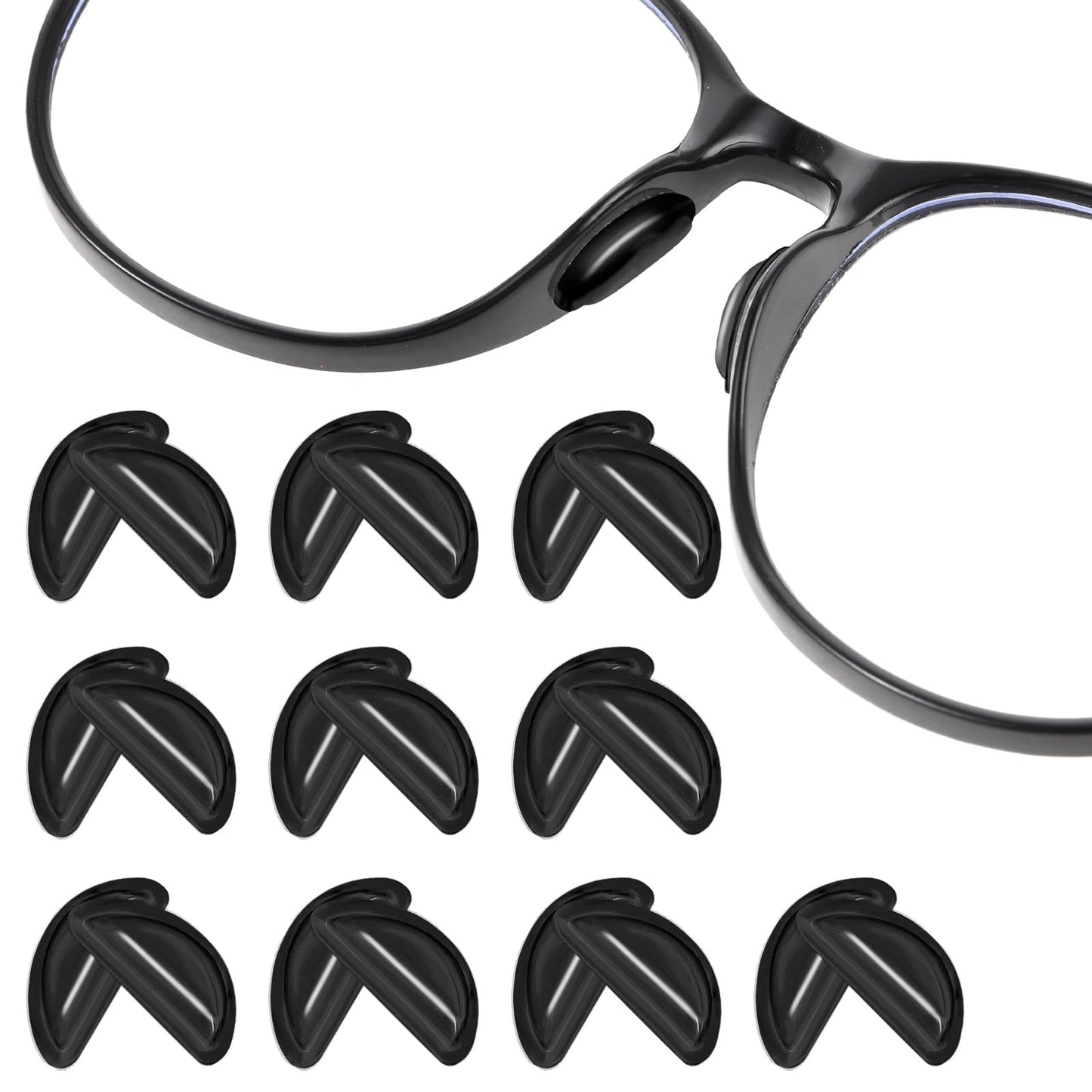 COMNICO Anti-Slip Eyeglass Nose Pads, 20 Pairs Silicone Glasses Nose Grips with Air Bag Clear Adhesive Air Chamber Cushion for Reading Glasses Sunglasses Eyeglasses(Black)
