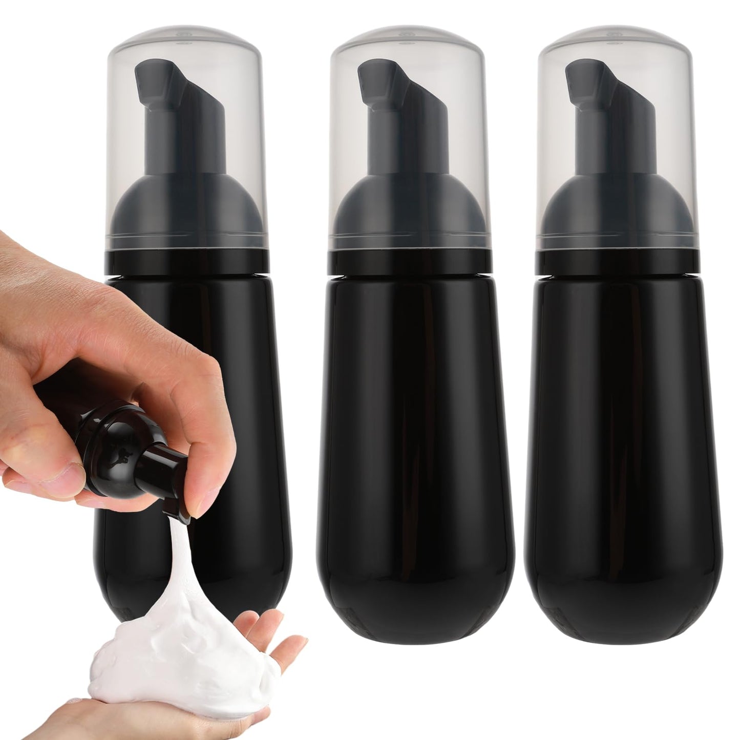 3Pcs 2oz Soap Foam Bottle, Travel Empty Foaming Pump Dispenser Hand Soap Bottle Small Refillable Foaming Dispenser for Lash Cleanser Shampoo(Black)