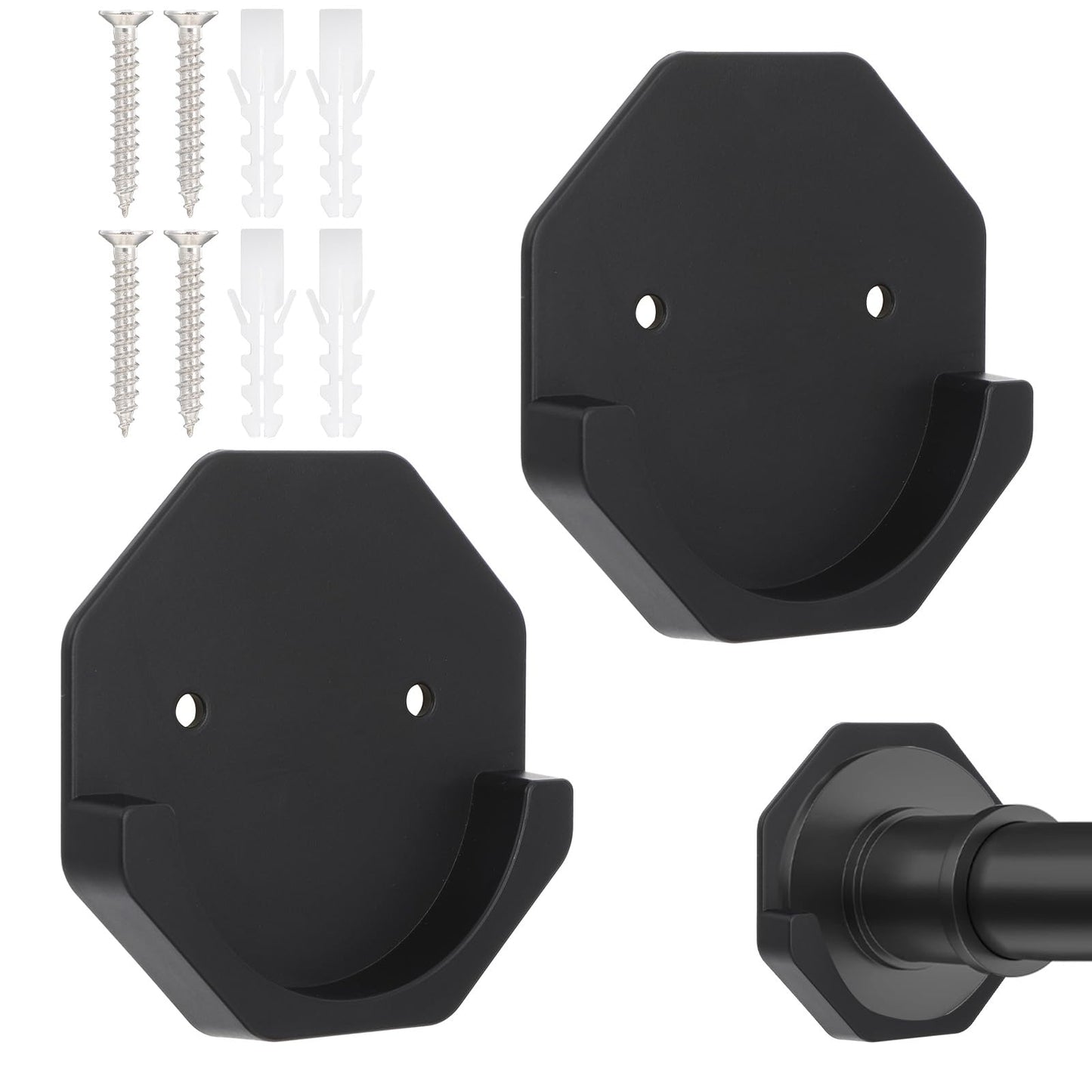 Sibba Adhesive Shower Rod Holders 2Pcs Sticky Curtain Rod Bracket Rod Retainer No Slippage Retainer Tension Hooks Liners Support Black Mount Sticker Heavy Duty Wall Hold Tool Fit Bathroom Wardrobe