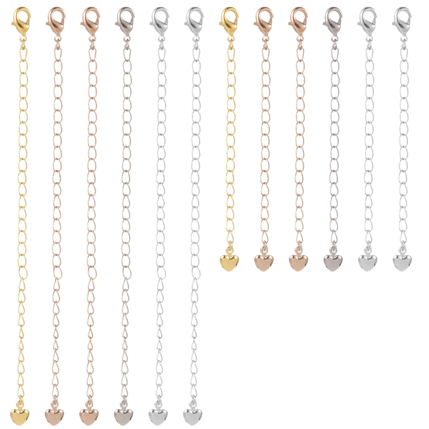 ElevateTech Gold Necklace Extenders for Women, 12 Pcs Gold Plated Chain Extenders Set with Lobster Clasps for Bracelets Anklets Jewelry Extender Christmas Gifts, Extensions 2, 4 Inches