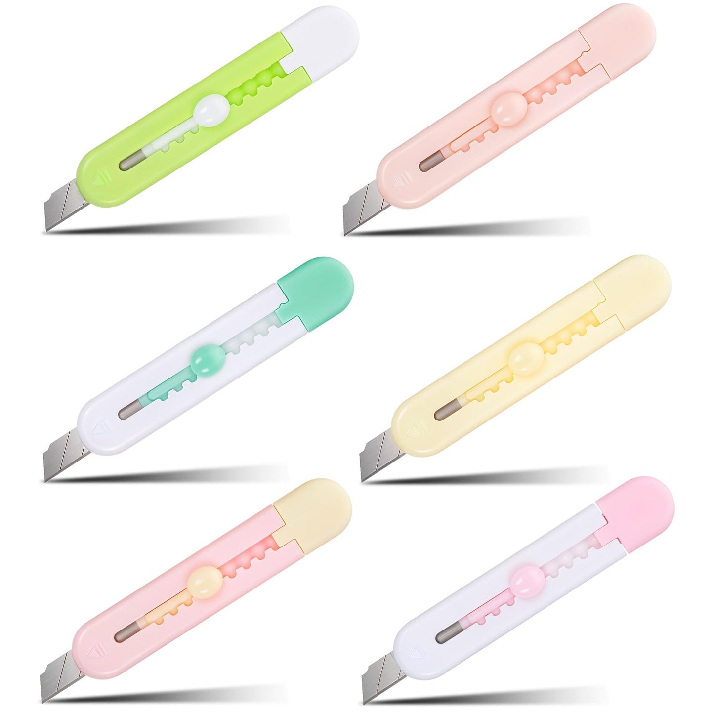 Dimeho 6Pcs Utility Knife Box Cutters, Retractable Blade Letter Opener Box Cutter for Cartons Mini Easy Slide Cardboard Cutter Knife for Opening Paper, Envelopes, Packages, Boxes, Bags(6 Color)