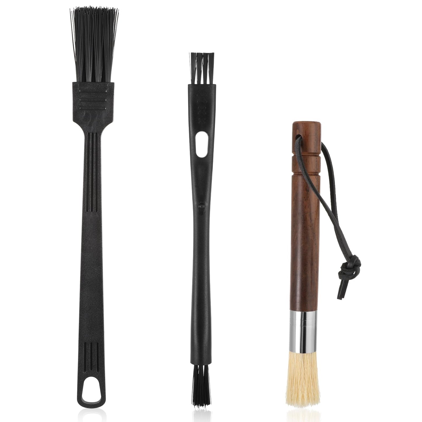 Qianyu 3-Piece Coffee Brush Set, Coffee Cleaning Brush, Professional Brush, Barista Brush, Espresso Brush Set with Wooden Handle for Baristas, Home Kitchen and Coffee Beans Coffee Machines