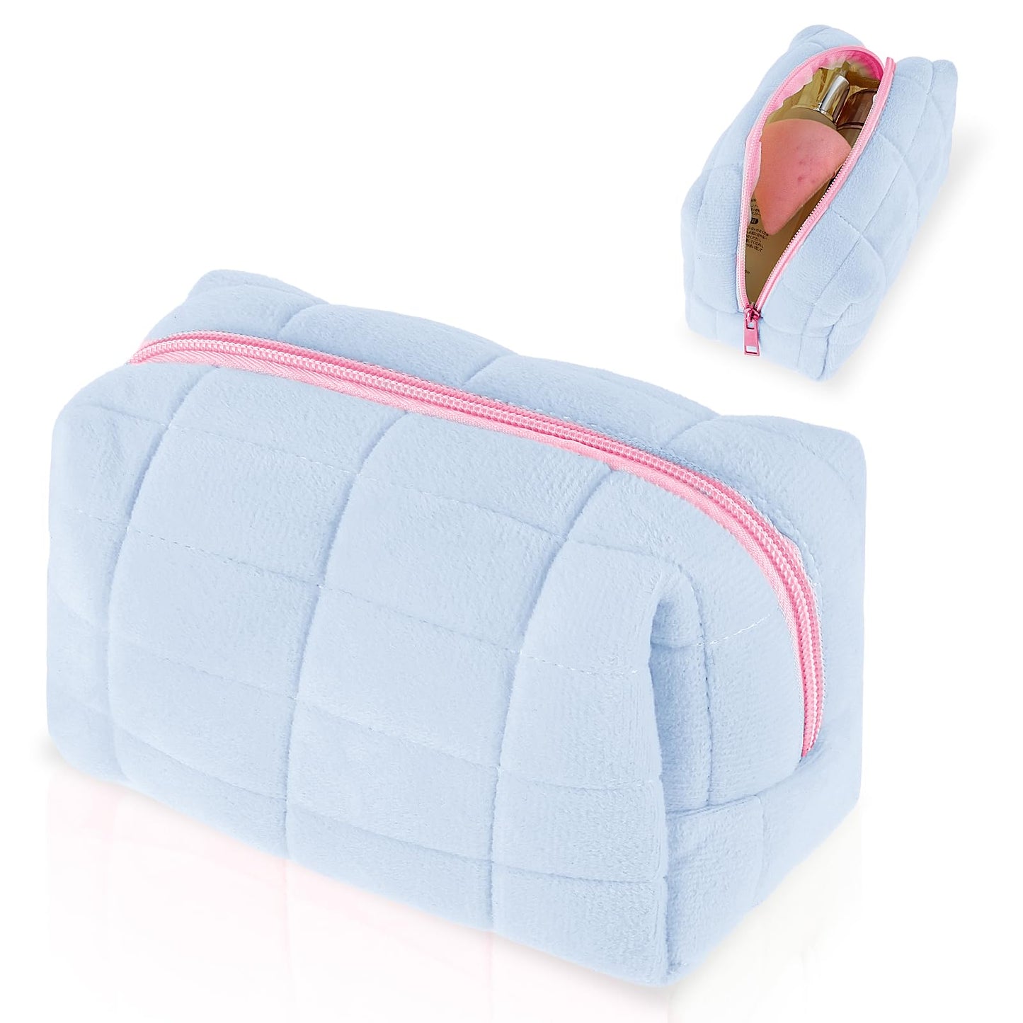 Sibba Makeup Pouch Pencil Bag 1PC Small Cosmetic Toiletry Case with Zipper Make Up Purse Inside Organizer Backpack Essentials Aesthetic Make-Up Portable Daily Storage Travel Set(Blue)