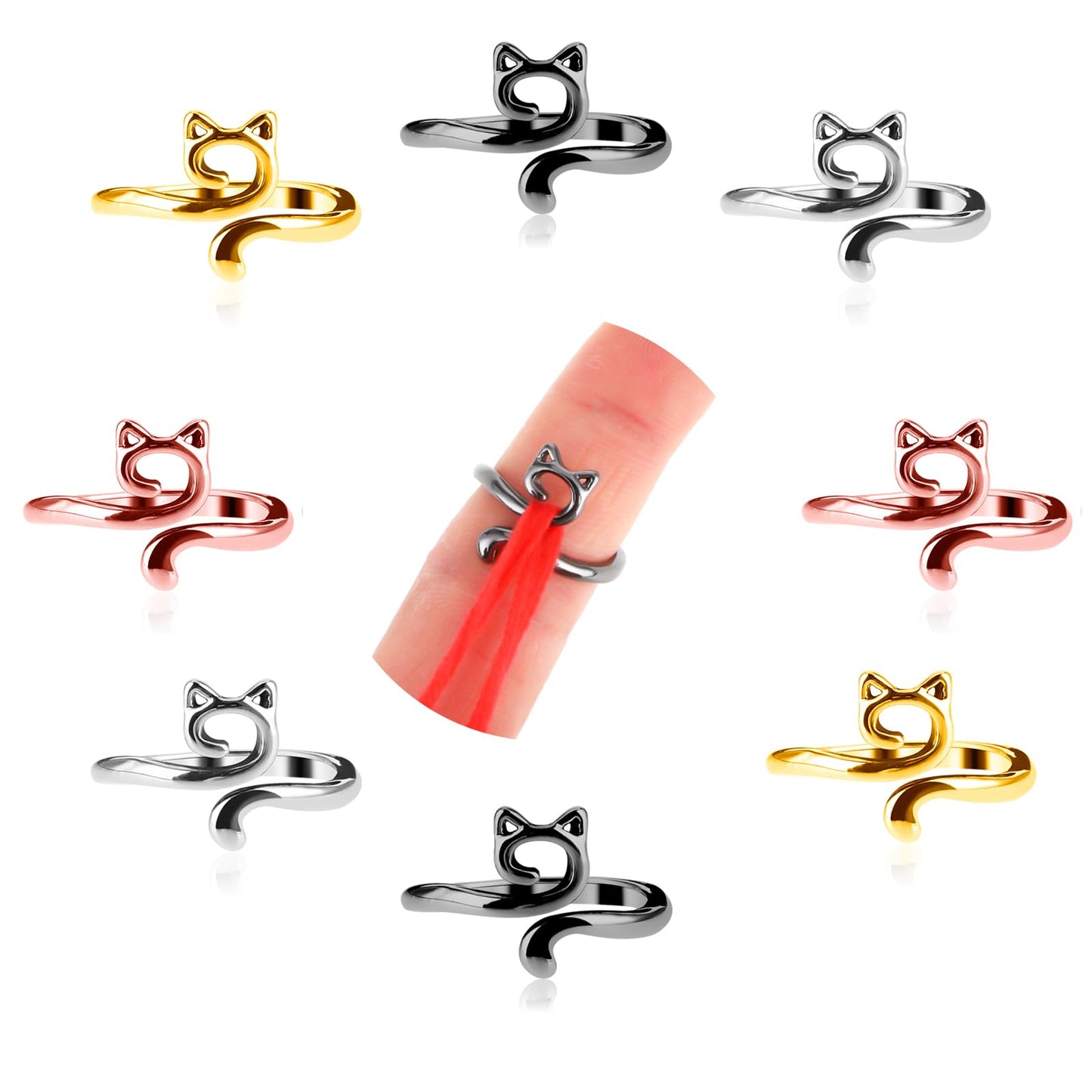Sibba Yarn Ring Cat Ears 8Pcs Adjustable Crochet Ring Tension Loops Handmade Yarn Knitting Portable Braided Loops Finger Notions Sewing Tools for Arts DIY Crafts Guide Line Wire Beads Beaded