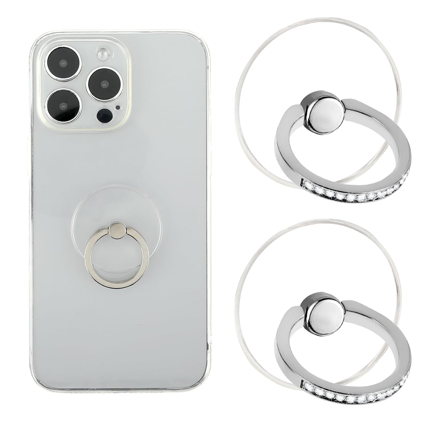 Sibba Cellphone Mobile Phone Grip Accessories 2 PCS Kickstand Cute Mini Telephone Back Base Hands Finger Rings Hooks Slide Up Mounts Holder Steady Support (Round,Silver)