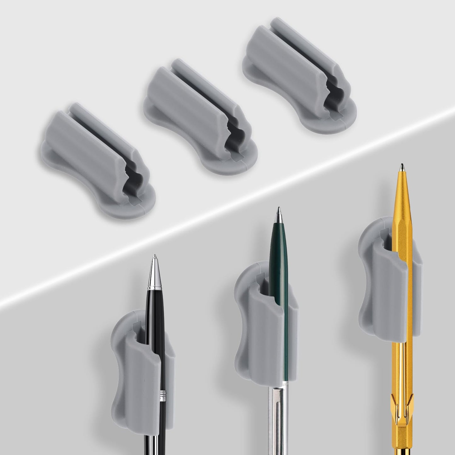KFSENSOR Pack of 6 Pen Holders, Self-Adhesive Desk Organiser, Pencil Holder, Adhesive Pen Holder for the Wall, Self-Adhesive Ballpoint Pen Marker Holder for Fridge Whiteboard (Grey)