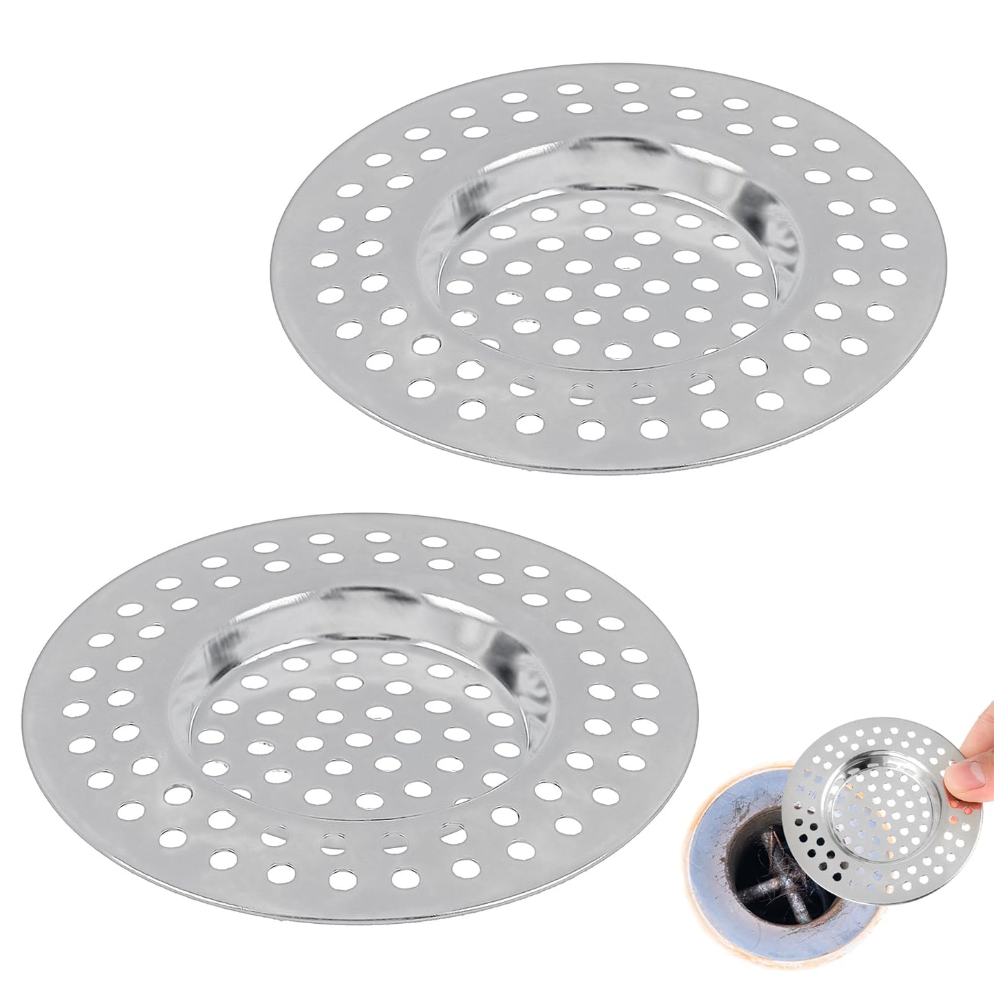 Dimeho 2 Pcs Stainless Steel Kitchen Sink Strainer Standard Drain Filter Plug Drain Cover Hair Trap Strainer Protector Stopper for Bathroom Bathtub Shower 2.95 "/ 7.5 cm