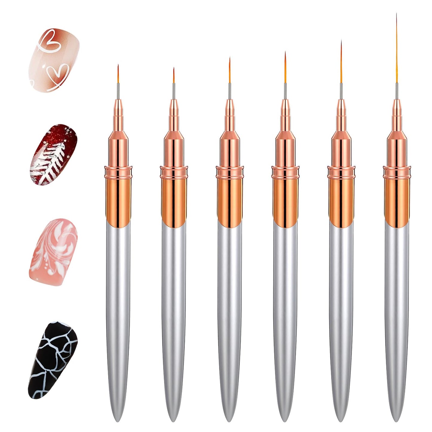 6Pcs Nail Art Liner Brushes Nail Detail Brush Nail Dotting Drawing Tool 5/7/9/11/15/25mm Gel Polish Painting Pen Nail Design Fine Long Striper Brushes for Long Lines Thin Details Fine Drawing