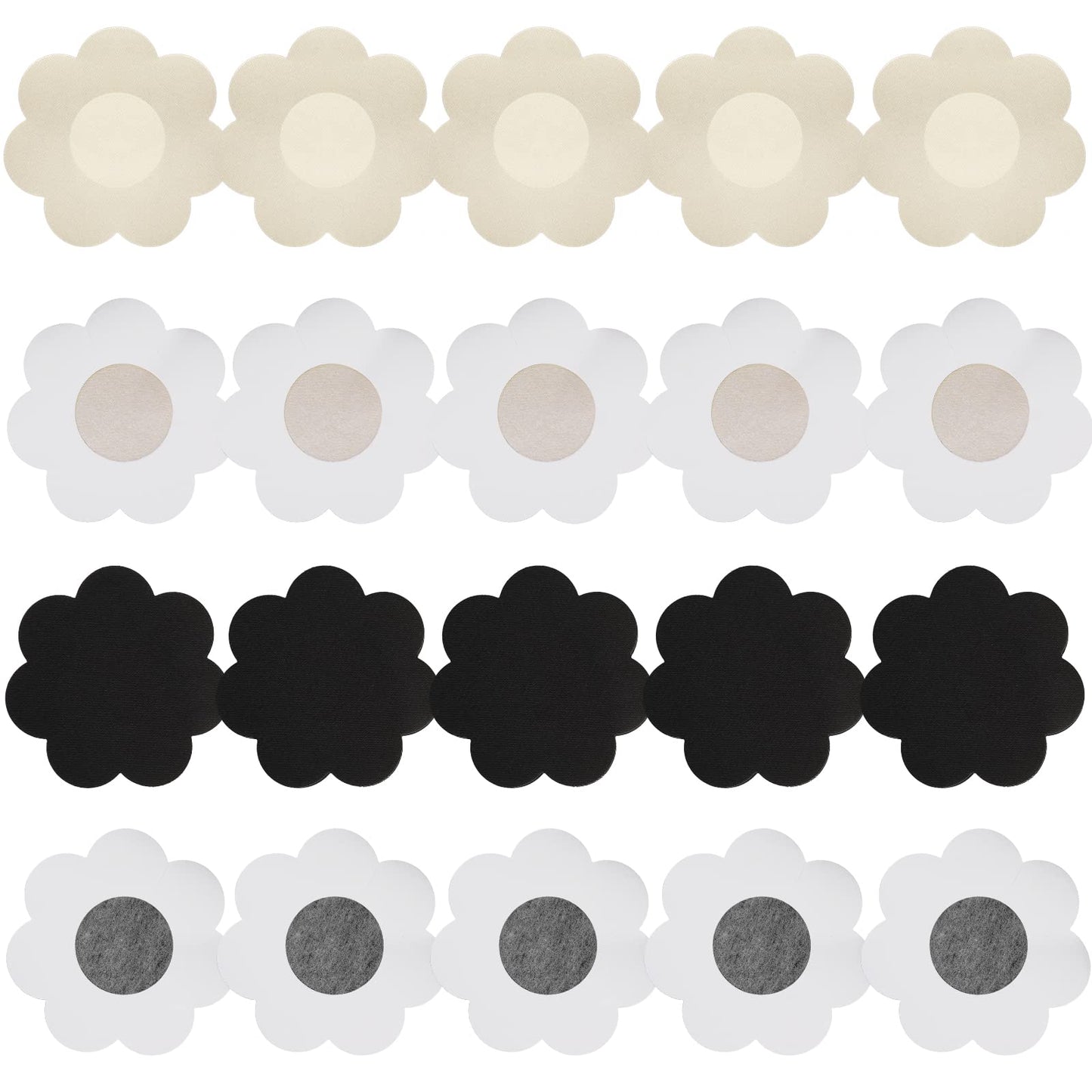 Sibba 20pcs Nipple Breast Covers Nipple Pasties Self-Adhesive Bra Stickers for Women Soft Satin Breast Flower-Shaped Petals Invisible Thin Nipple Cover Pad Girls Ladies Patry Dress (Beige & Black)