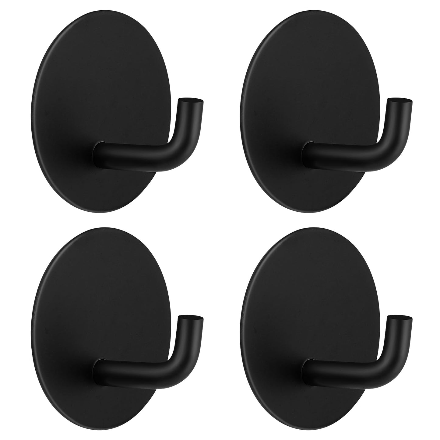 COMNICO 4Pcs Shower Hook Stainless Steel Waterproof Heavy Duty Self Adhesive Wall Hooks Suction Cup Mirror Glass Towel Holder Hanging Robe Loofah Clothes for Bathroom Kitchen Door (Matte Black)