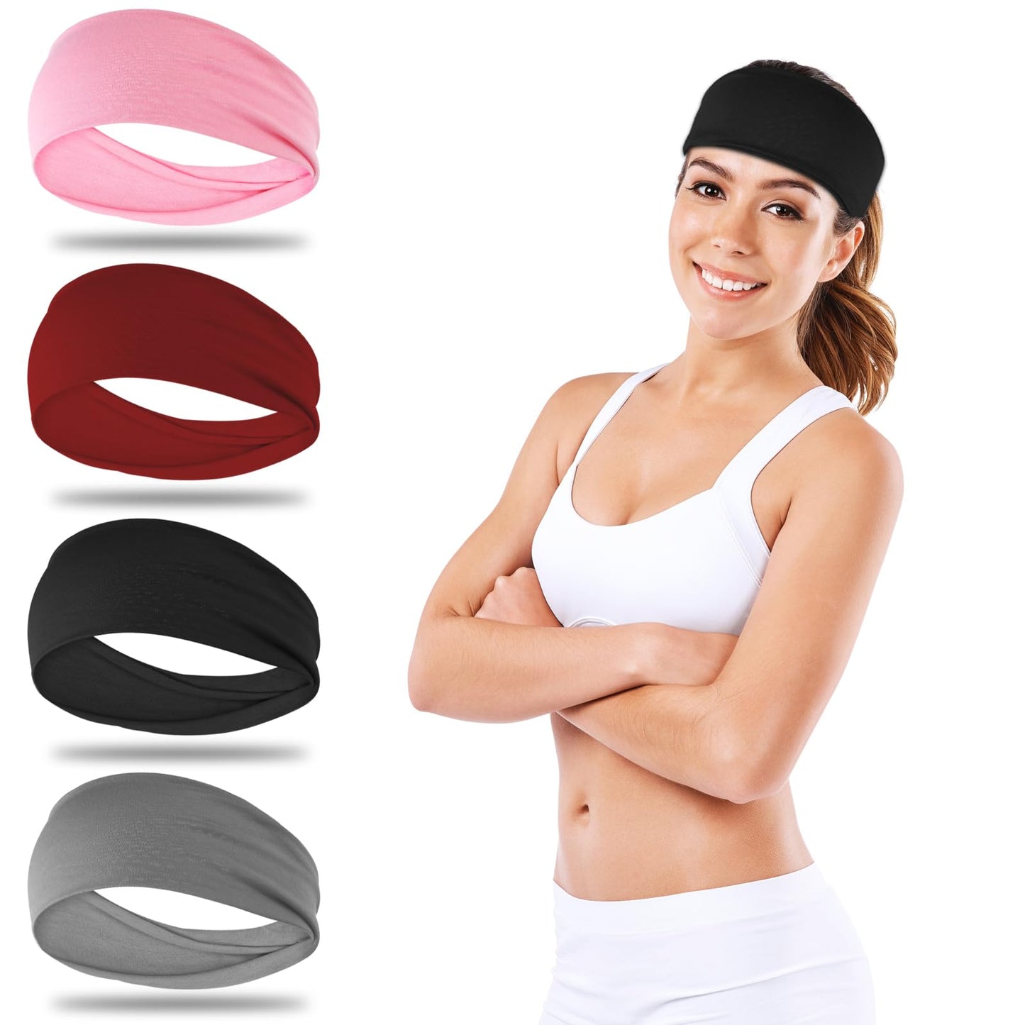 Wanmu Headbands for Women, Fashion Sports Head Bands, Non Slip Hair Bands, Soft Stretchy Sweat Headbands for Workout Yoga Running