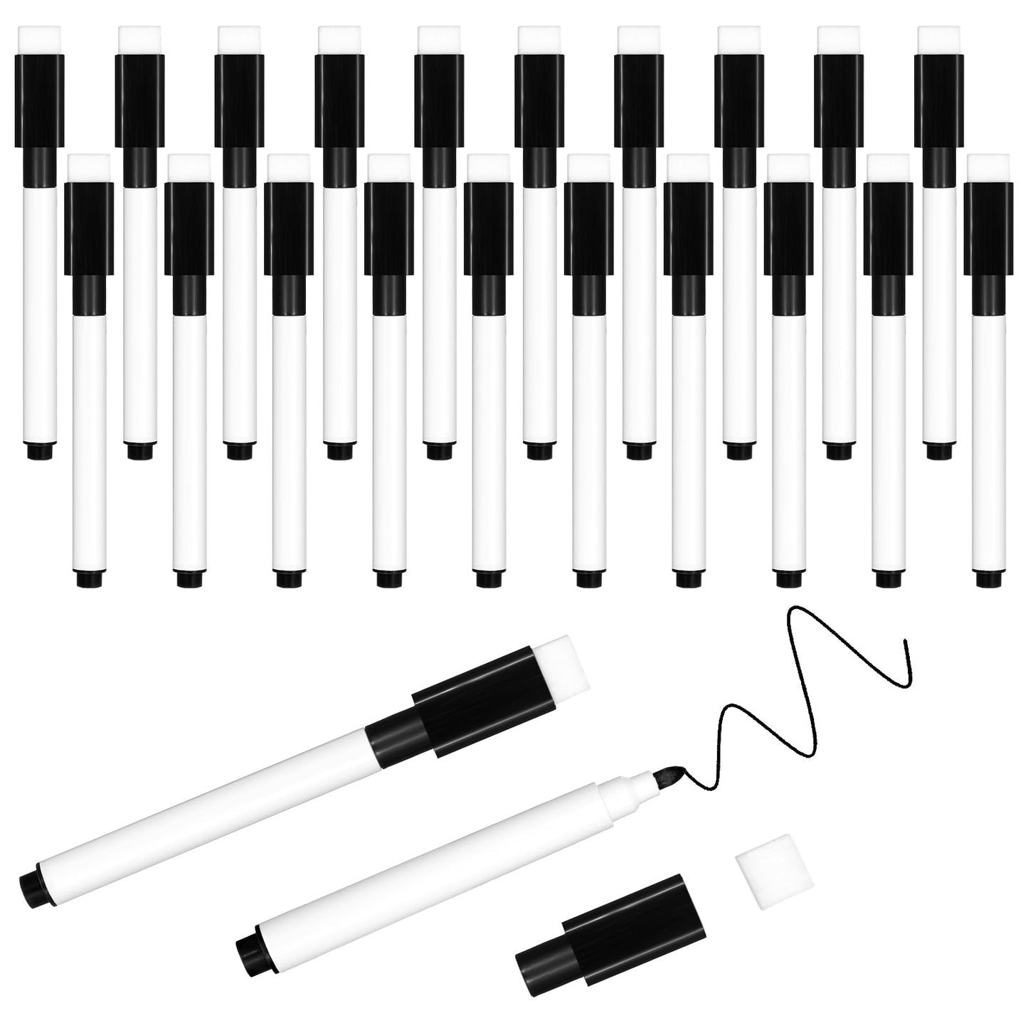 Wanmu 20PCS Dry Erase Markers, Black Magnetic Whiteboard Marker with Eraser Cap, Mini Fine Tip Erase Markers Bulk, Erasable Markers for Teachers Office School Supplies
