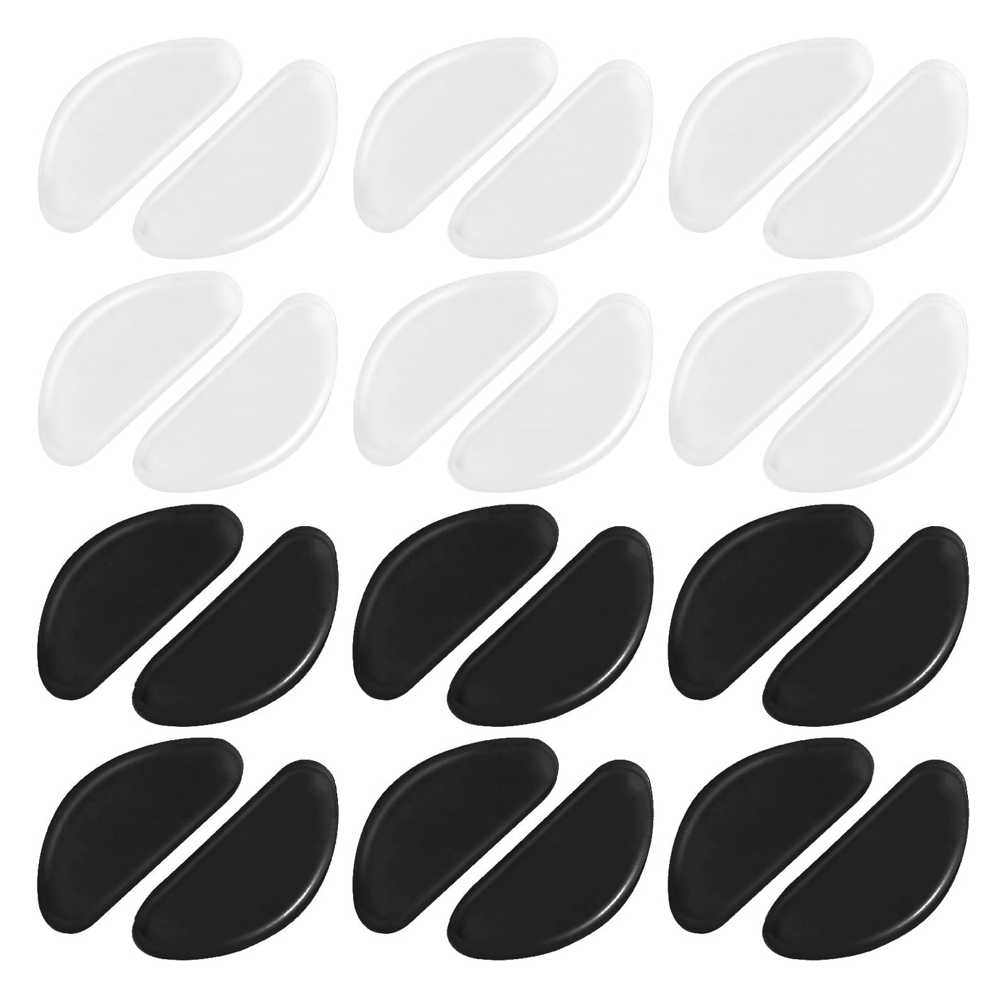 24 Pairs of Silicone Glasses Nose Pads, Non-Slip Soft Nose Pads, Self-Adhesive Pads, Comfortable Non-Slip Nose Pads with Sticky Back for Full Frame Sunglasses (Transparent + Black)