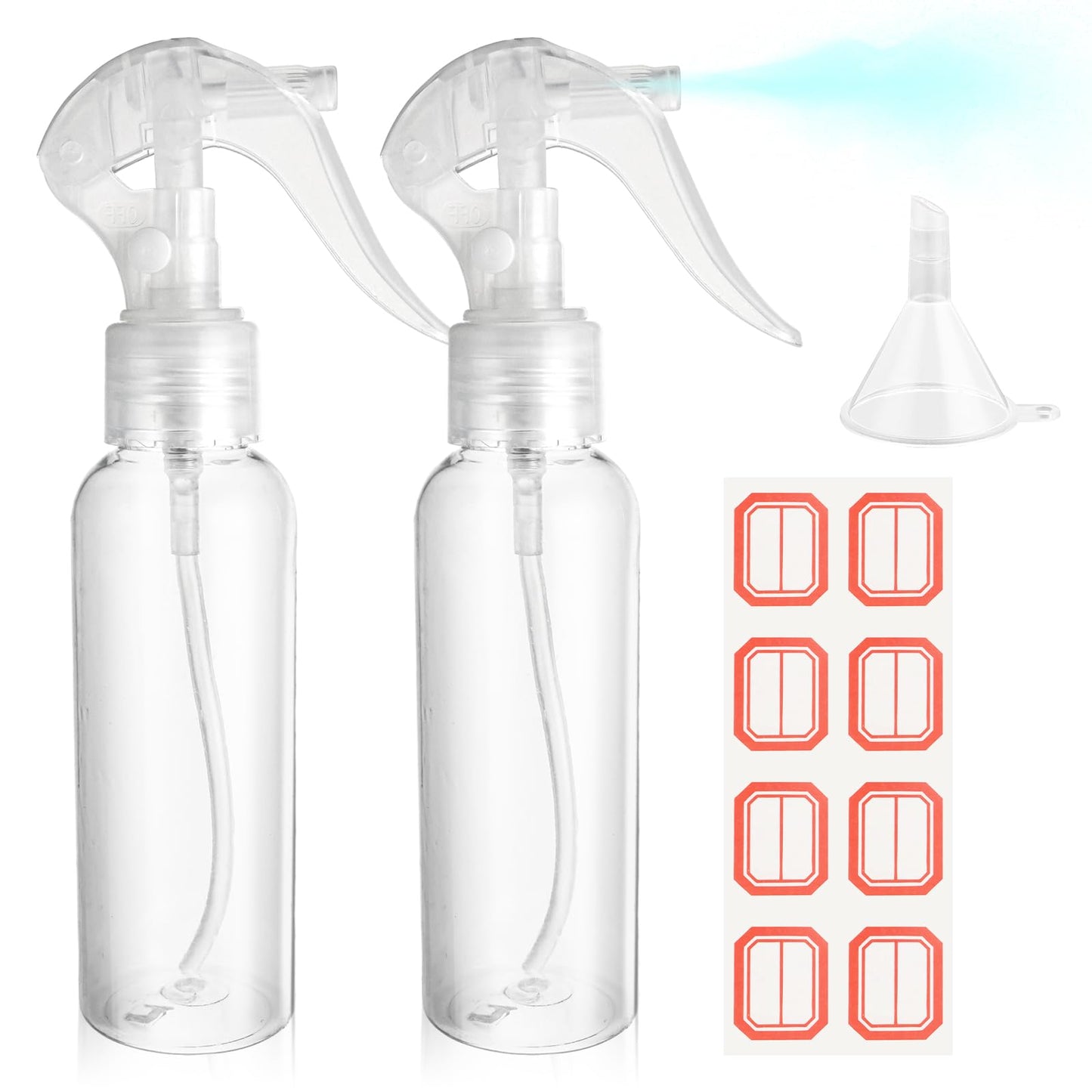 2 Pack Small Spray Bottles 3.5oz/100ml Plastic Hair Spray Bottle Clear Empty Travel Bottle Fine Mist Reusable Liquid Container for Salons Essential Oils Water Squirt (Transparent, 3.5 OZ- 100ml)