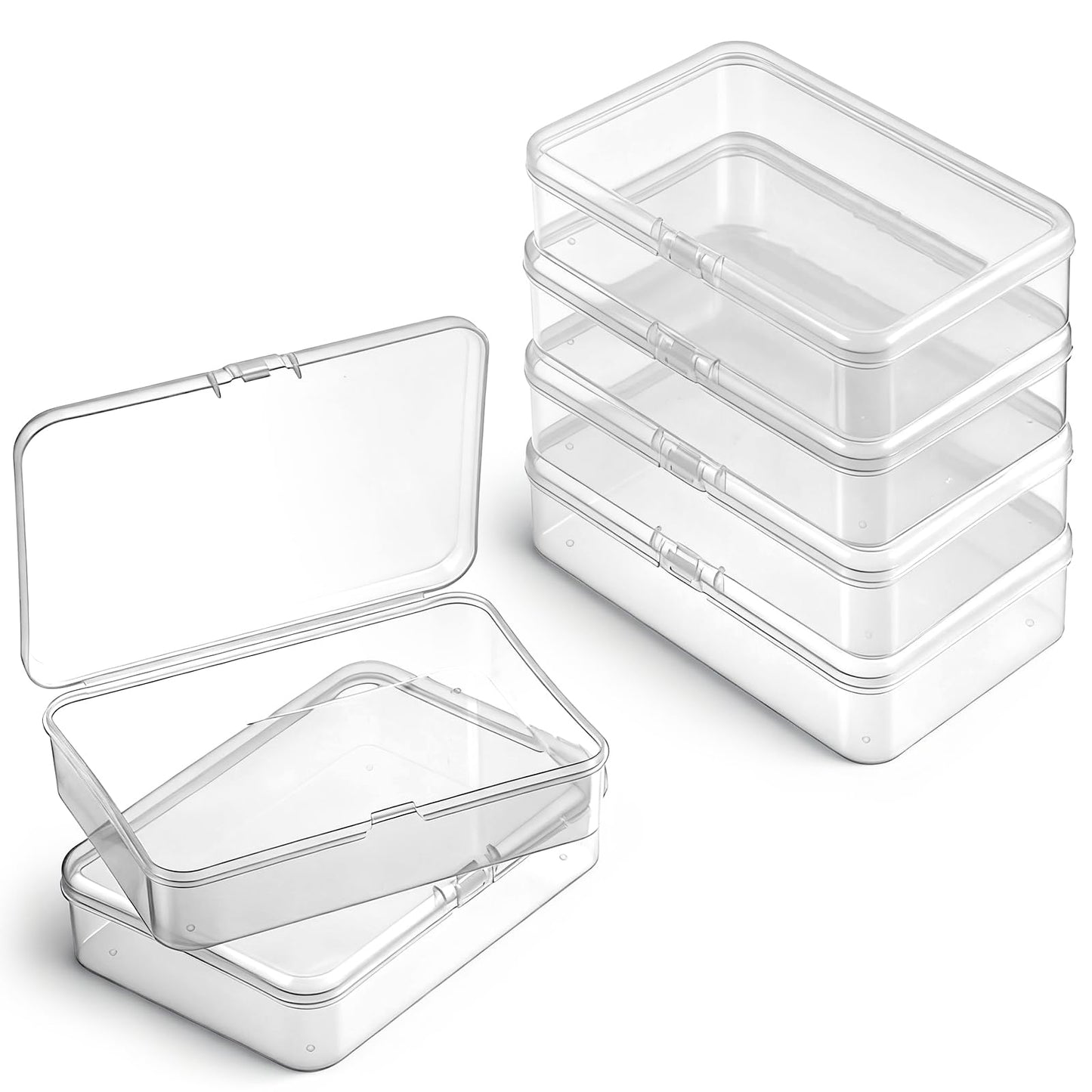YBEATY 6 Pcs Mini Plastic Storage Containers Box with Lid Clear Rectangle Small Storage Containers Case Rectangle Box Organizer for Beads Jewelry Small Items Crafts Beads Business Cards