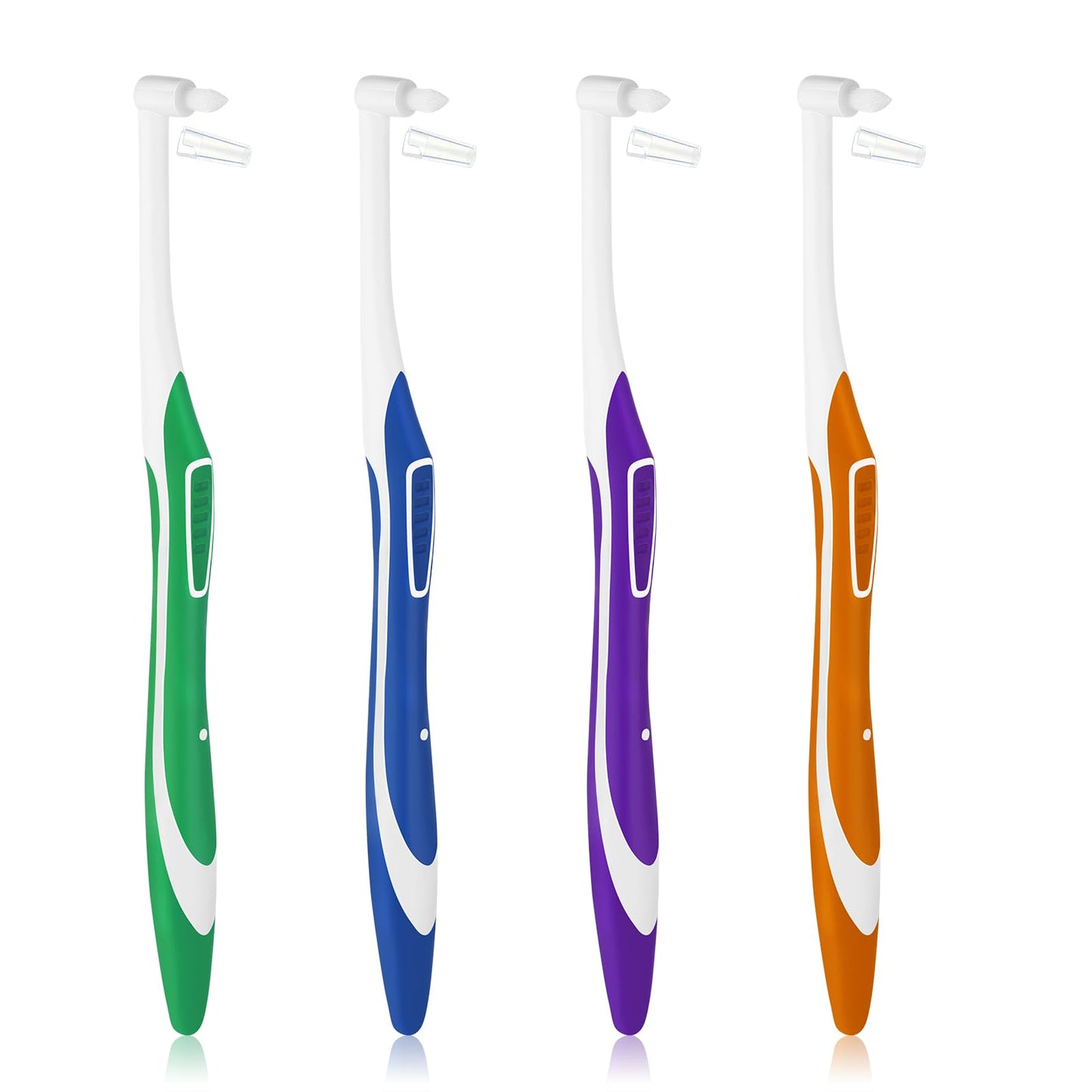 COMNICO 4pcs Tuft Toothbrush Single Tufted Slim Interspace Teeth Brushes End-tuft Tapered Compact Soft Dental Brushes for Detail Cleaning (Green + Blue + Yellow + Purple)