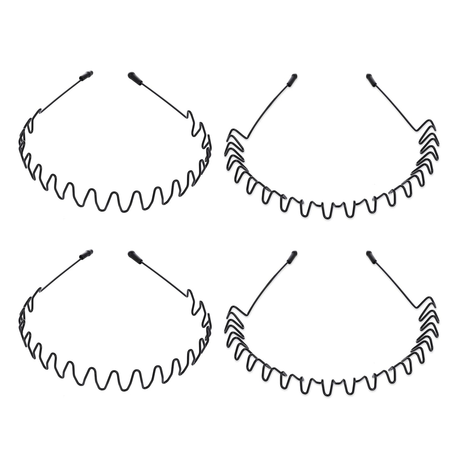 Sibba 4Pcs Metal Headband Hair Hoop Black Hairband Spring Wave Unisex Flexible Head Band Women Men Hair Accessories Christmas Party No-slip Hair Band Clips for Sports Yoga