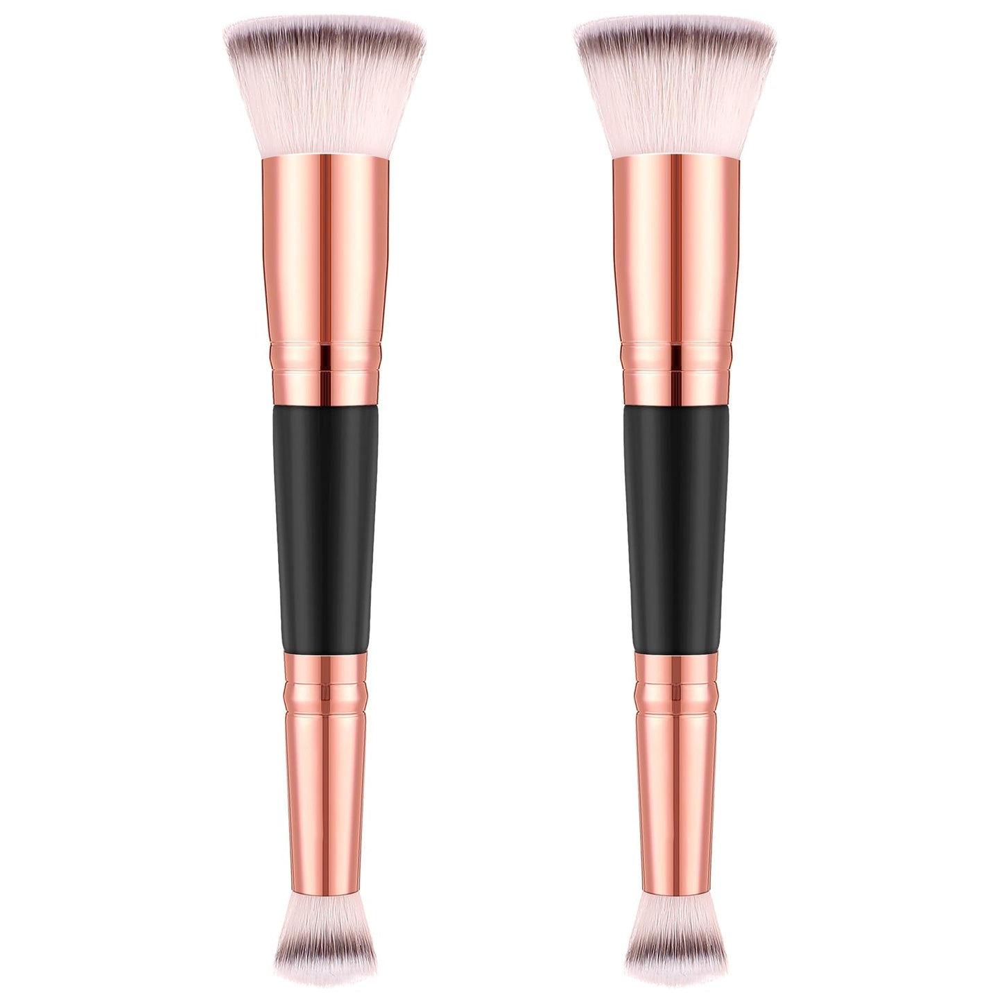Dimeho 2 Pcs Dual-Ended Foundation Makeup Brushes 2-in-1 Angled & Flat Concealer Brush Face Eyebrow Brush Ideal for Cream, Powders Liquid, Blending, Buffing, Blush Make Up Brushes