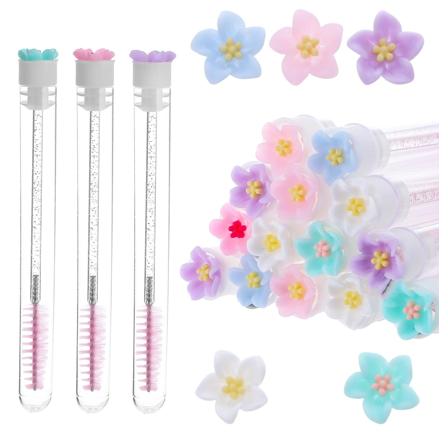 Dimeho 20Pcs Disposable Mascara Wands Tubes Set Replacement Flower Eyelash Brush Lash Wand Tube Brushes Applicators Empty Eyelash Cream Container Bottle for Lash Eyebrow Extension Makeup Tool
