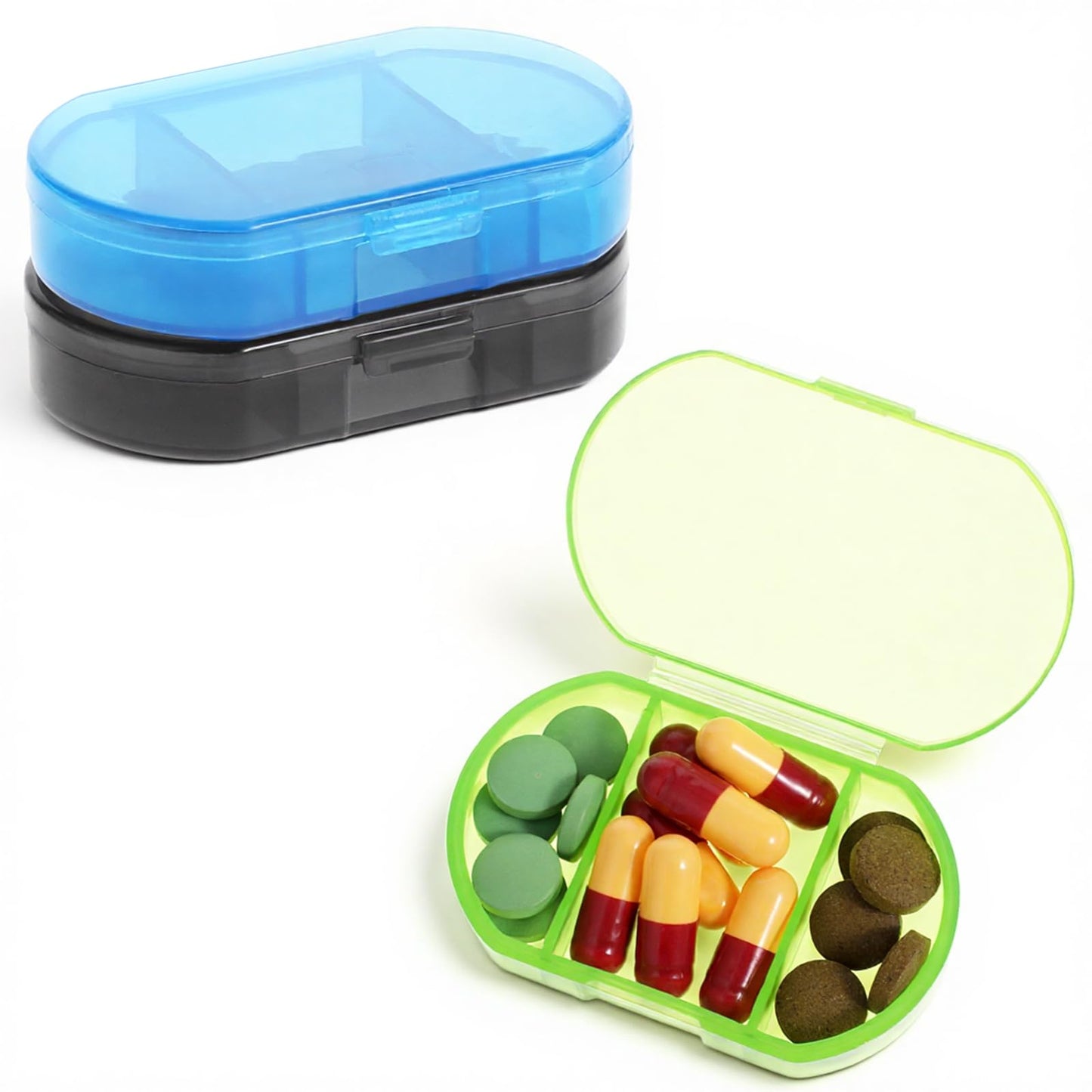 Qianyu Pack of 3 Small Pill Box with 3 Compartments Plastic Moisture Resistant Pill Organiser Travel Tablet Box Portable Medicine Box for Medicines, Vitamins, Dietary Supplements