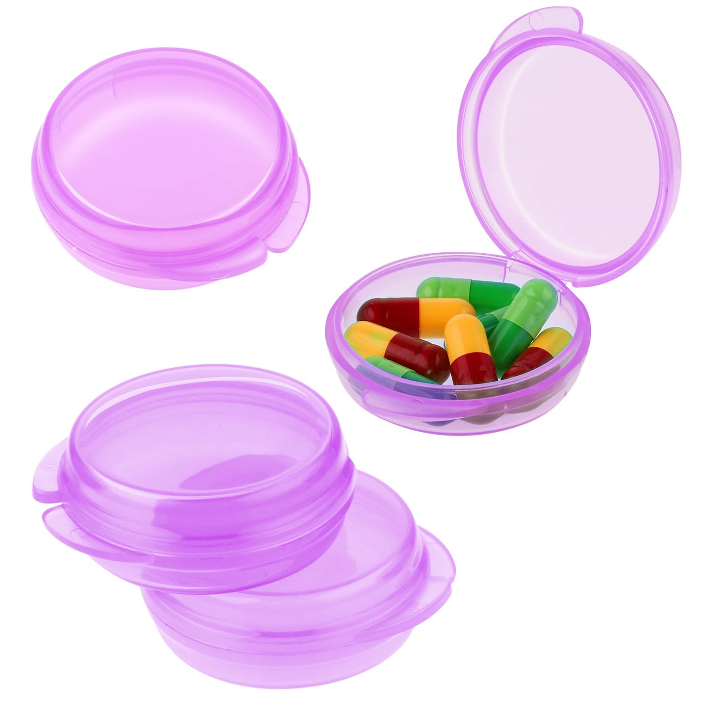 4 Pcs Mini Pill Organizer Small Pill Box Cute Portable Pill Case for Pocket Purse Travel Storage Containers Earplug Case Medicine Dispenser Vitamin Holder (4 Purple)