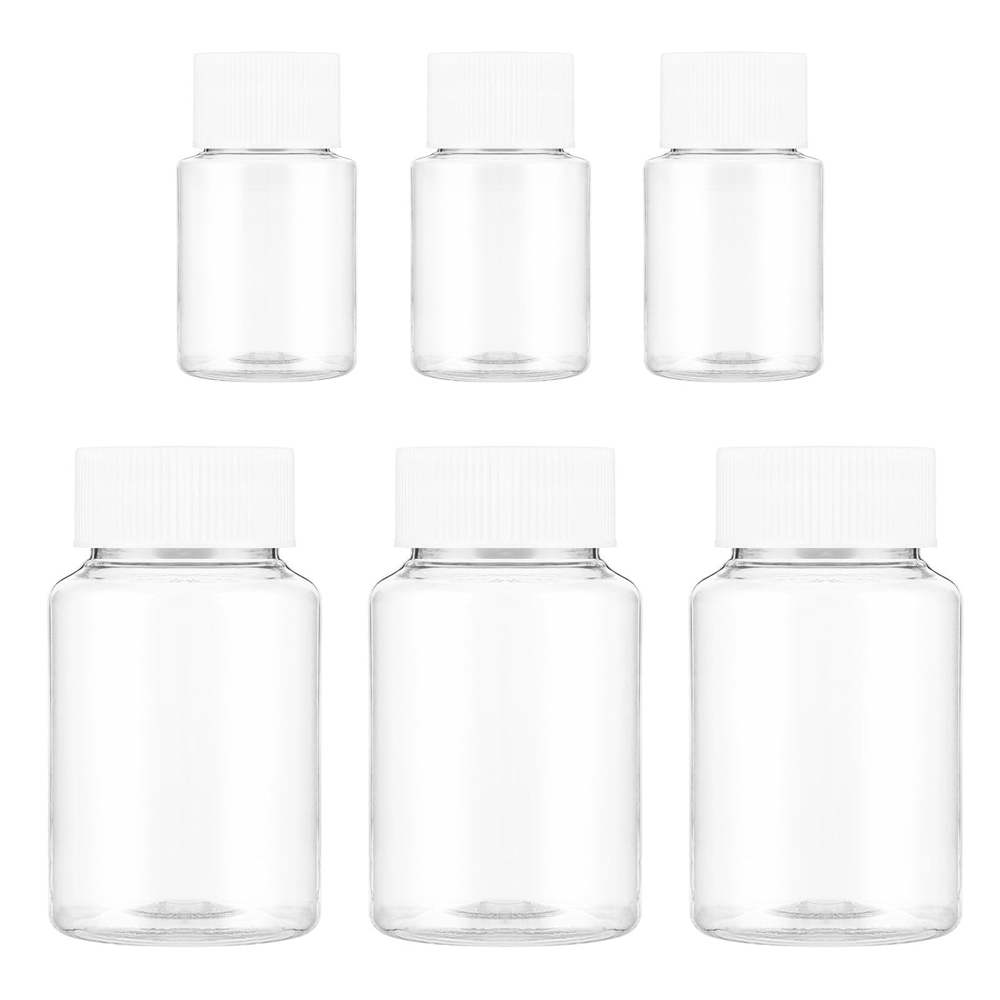 6 Pcs Clear Pill Bottle 30ml/80ml Plastic Medicine Containers Sample Jar with Caps Refillable Tablet Storage Holder Empty Reagent Chemical Organizers Small Travel Pill Cases for Liquid Solid