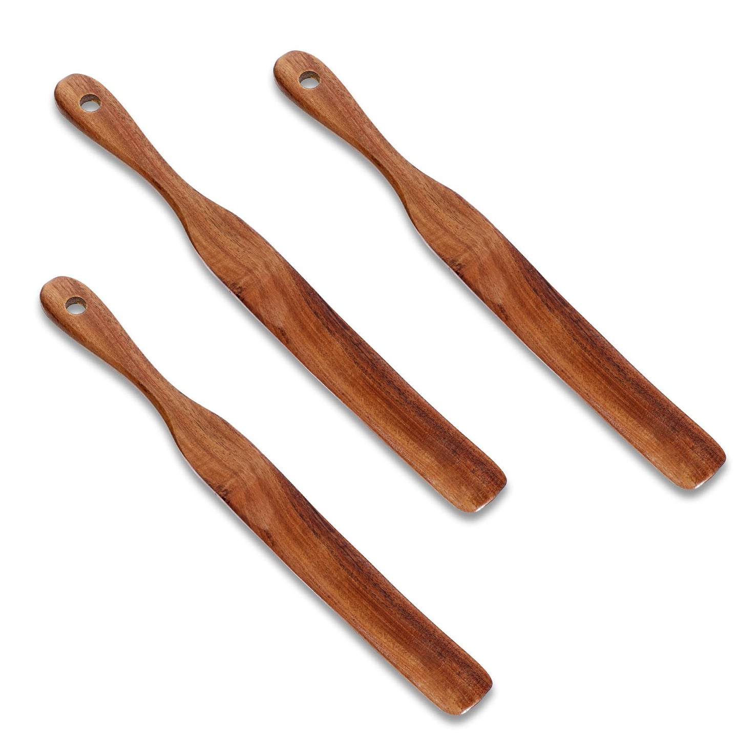 3pcs Skinny Spurtle for Sourdough Starter Mixing Reaching Bottom of Jar Dough Whisk Bread Stirring Spurtles Teak Utensils Tools Flat Stirring Stick Wood Kitchen Utensils for Starte Baking Cooking Gift