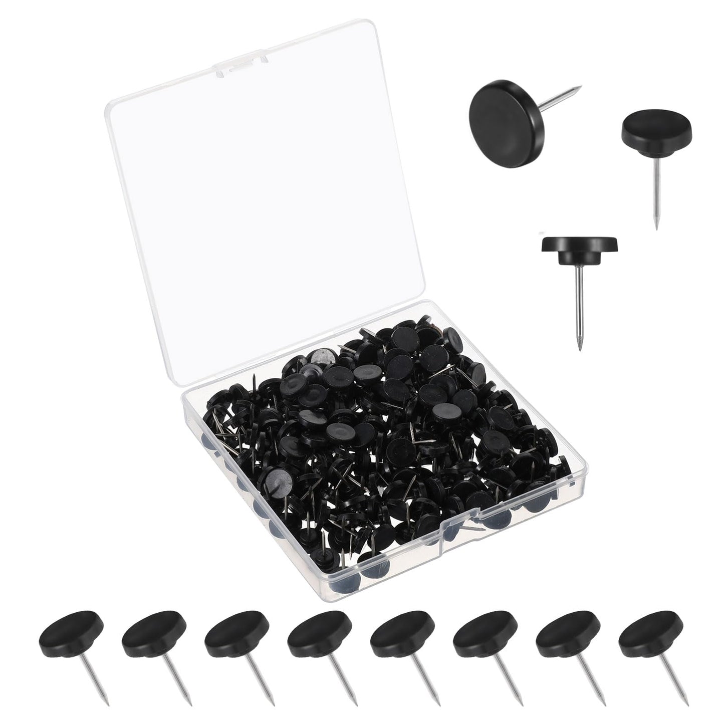 200 Count Flat Black Push Pins, Metal Thumb Tacks Steel Point and Plastic Head for Picture Photo Hanging, Wall Pins Wall Tack for Cork Board,Wall Hanging, Bulletin Board, Office Home Decorative