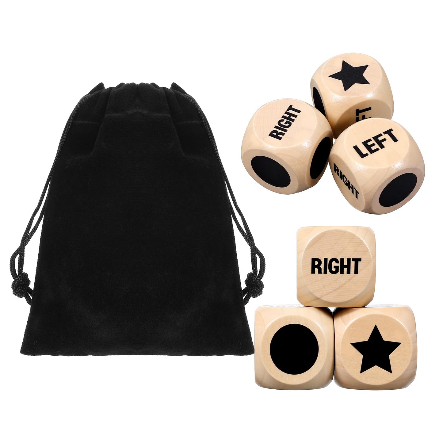 KFHENSOMR 3pcs Left Right Center Game Dice 1 inch Beech Wood Dices with Drawstring Bag Left Right Center Game Dice Accessories Easy to Store and Carry Around Convenient for Travel