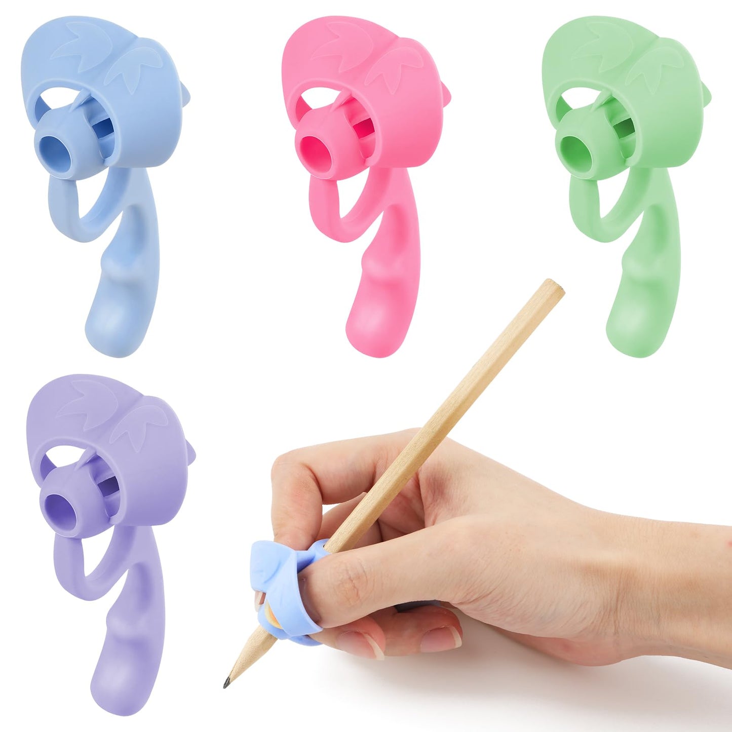 Sibba Pencil Grips for Kids Handwriting 4 Pcs Pencil Holder Grip Posture Correction Holder Finger Pen Holder Rubber Loop Training Tool Learning Gripper Special Training Fit Beginner, Writing, Office