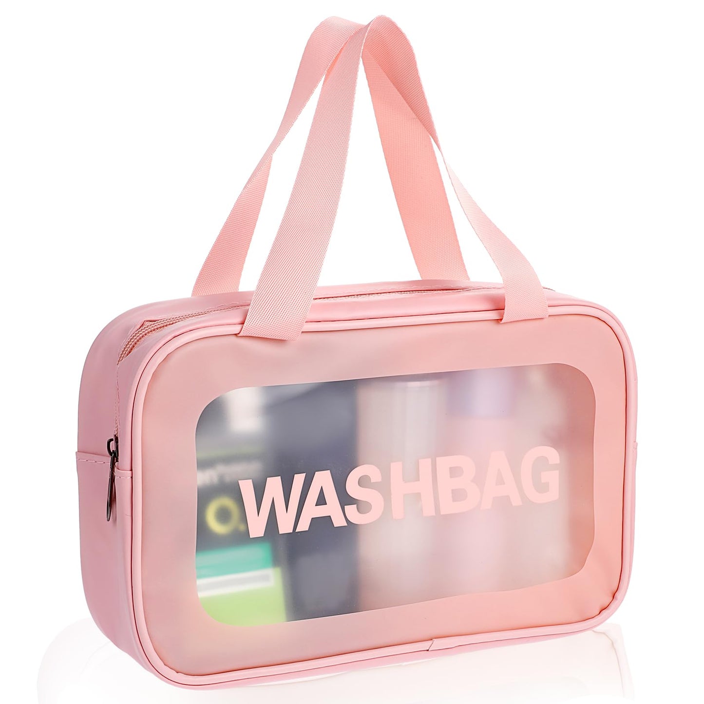 Toiletry Bag for Women Men, Sibba Large Storage Makeup Bags Waterproof Transparent Cosmetic Gags, Zipper Toiletry Organizer Storage Handbag Travel Accessory(Pink)