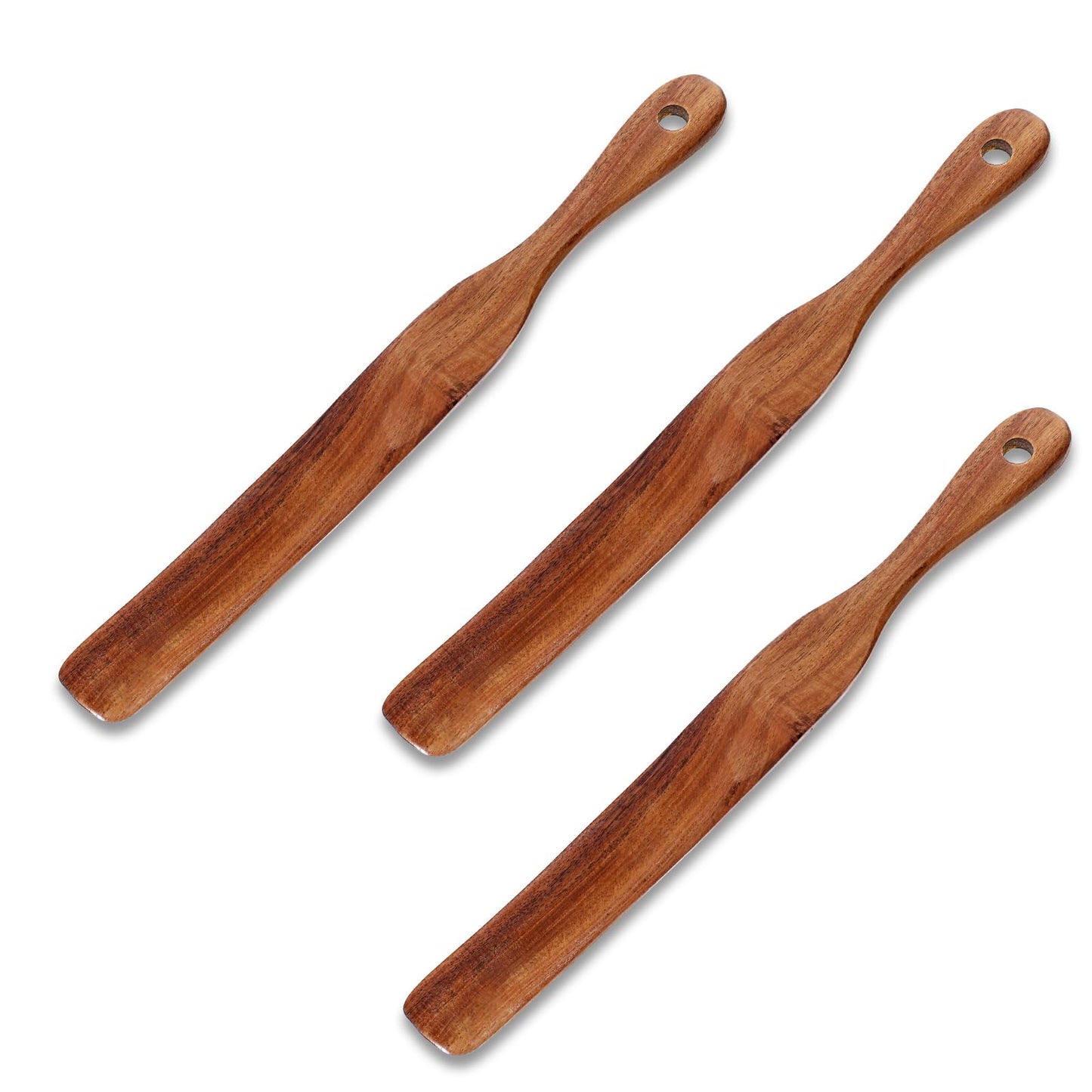 Set of 3 Wooden Spatulas, 28 cm, Spurtle Spatula, Mixing Spatula, Robust Teak Wood, Sourdough, Spurtle Spatula, Long Handle, Wooden Turner, Non-Stick Coated Cooking Utensils for Cakes, Dough, Jam