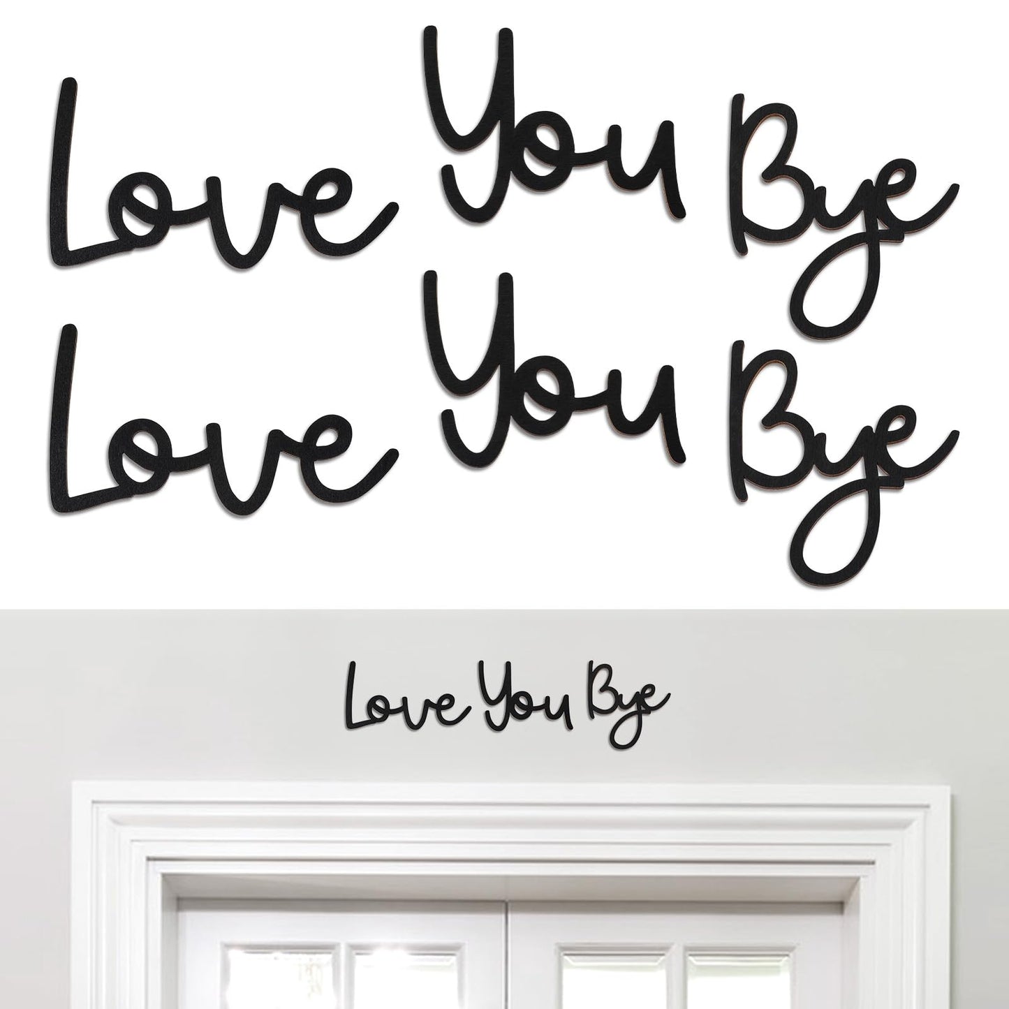 Wanmu Love You Bye Wood Sign Hallway Home Door, Love You Bye Sign Above Door Boho Decor, Wall Hanging Sign, Family Wall Art Modern Wood Decoration with Glue Point, Valentine Gift(Black)