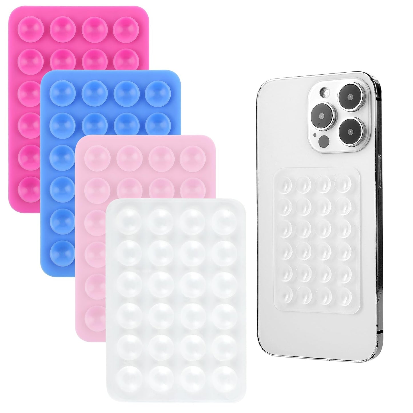 4PCS Silicone Suction Phone Case Adhesive Mount, Suction Cup Phone Mount, Hands Free Phone Accessory Holder for Selfies and Videos, Non Slip Sticky Phone Grip Mirror Shower Mobile Holder(Multicolor)