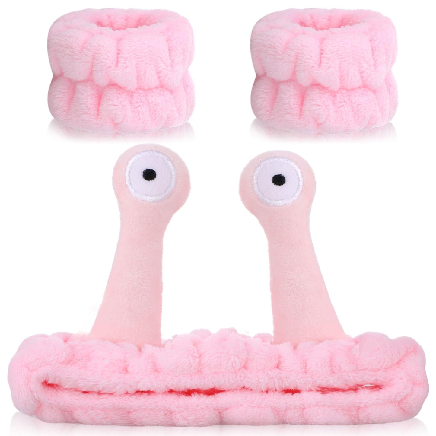 Snail Headband Wristband Set for Washing Face, Sibba Makeup Skincare Headbands Wrist Towels Soft Spa Hairband for Skincare Makeup Removal, Non Slip Thick Thin Hair Accessory for Women and Girls(Pink)