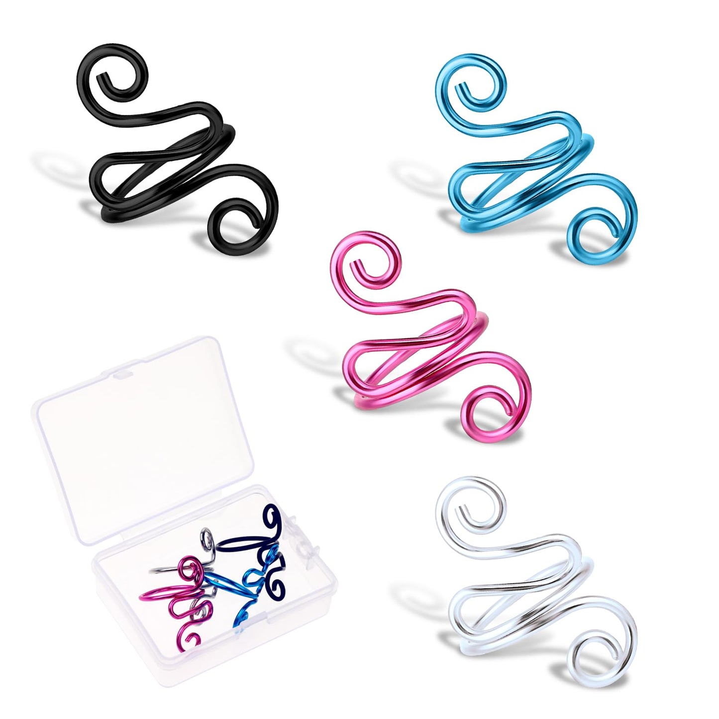 4Pcs Crochet Tension Rings with Storage Box, Adjustable Knitting Thimble Rings Metal Open Yarn Guide Crochet Rings Handmade Crocheting Tool Accessories for Crocheting Knitting Mother's Day Gift