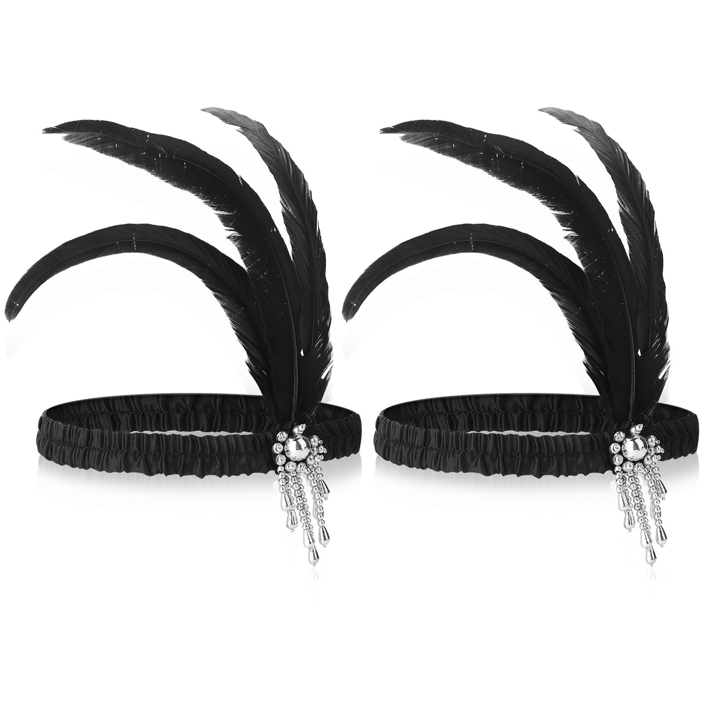 COMNICO 1920s Flapper Headband, 2 Pcs Feather Headband 1920s Fashion Bling Rhinestone Hair Accessories Head Wear for Women 20s Hair Costume Accessory Gatsby Themes Costume Prom Party Decoration