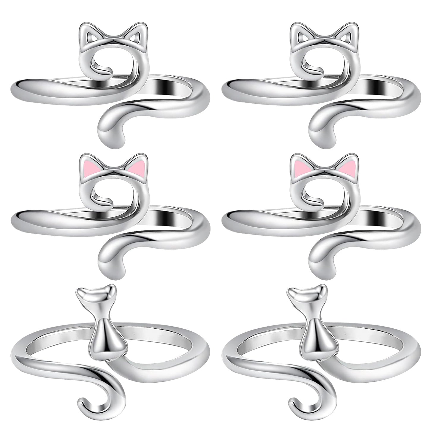 Sibba Crochet Notions Ring Finger Tension Crocheting Yarn Knitting Portable Adjustable Braided Loops Thimbles Woven Handmade Arts DIY Crafts Guide Line Wire Beads Beaded(Silver Cat Ears Style,6 PCS)