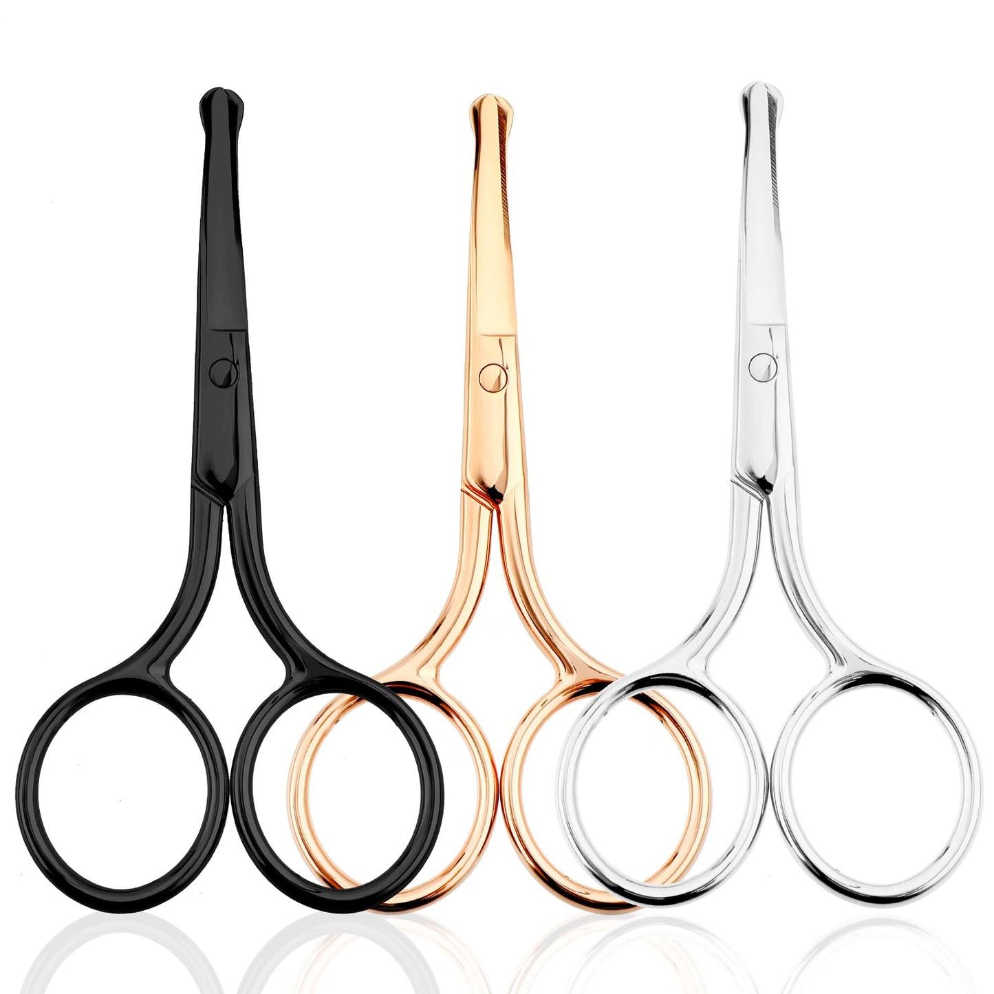 COMNICO Small Embroidery Scissors, 3 Pcs Eyebrow Scissors Professional Grooming Nose Hair Scissors Round Tip Design Eyebrow Trimming Stainless Steel Facial Hair Scissors for Men