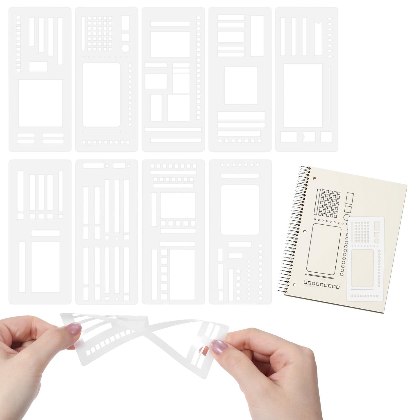YBEATY 9PCS Handmade Flexible Record Template Reusable Versatile Planner Stencils Set Plastic Stencil Drafting Tools for Journaling Dot Grid Drawing Scrapbooking Checklists Checklists DIY Crafts