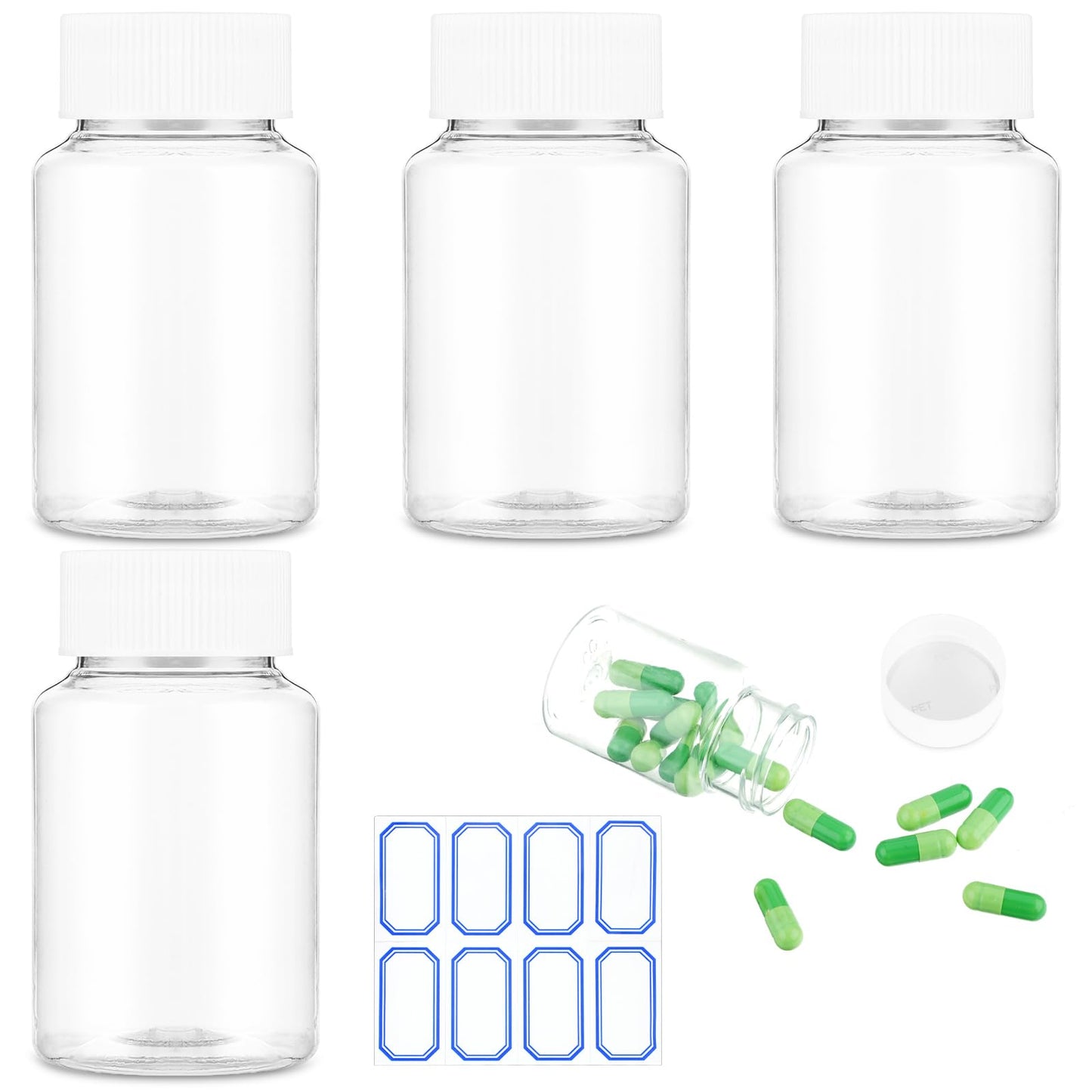 WLLHYF 4Pcs Clear Pill Bottle, 200ml Empty Clear Plastic Pill Bottles Medicine Bottle Empty Reagent Bottle Chemical Containers with Caps for Liquid Solid Powder (200ml)