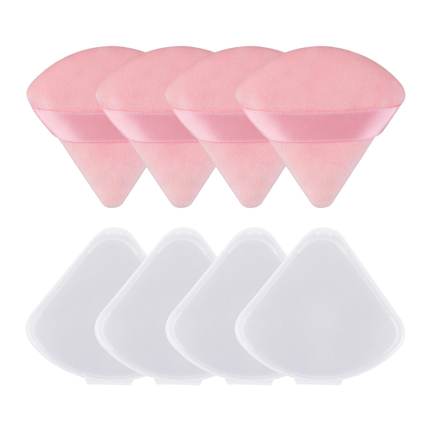 Sibba 4 Pieces Triangle Powder Puffs, Face Cosmetic Powder Puff with Case, Washable Reusable Soft Velour Makeup Setting Powder Puff for Face Body Loose Powder Wet Dry Makeup Tool(Pink)