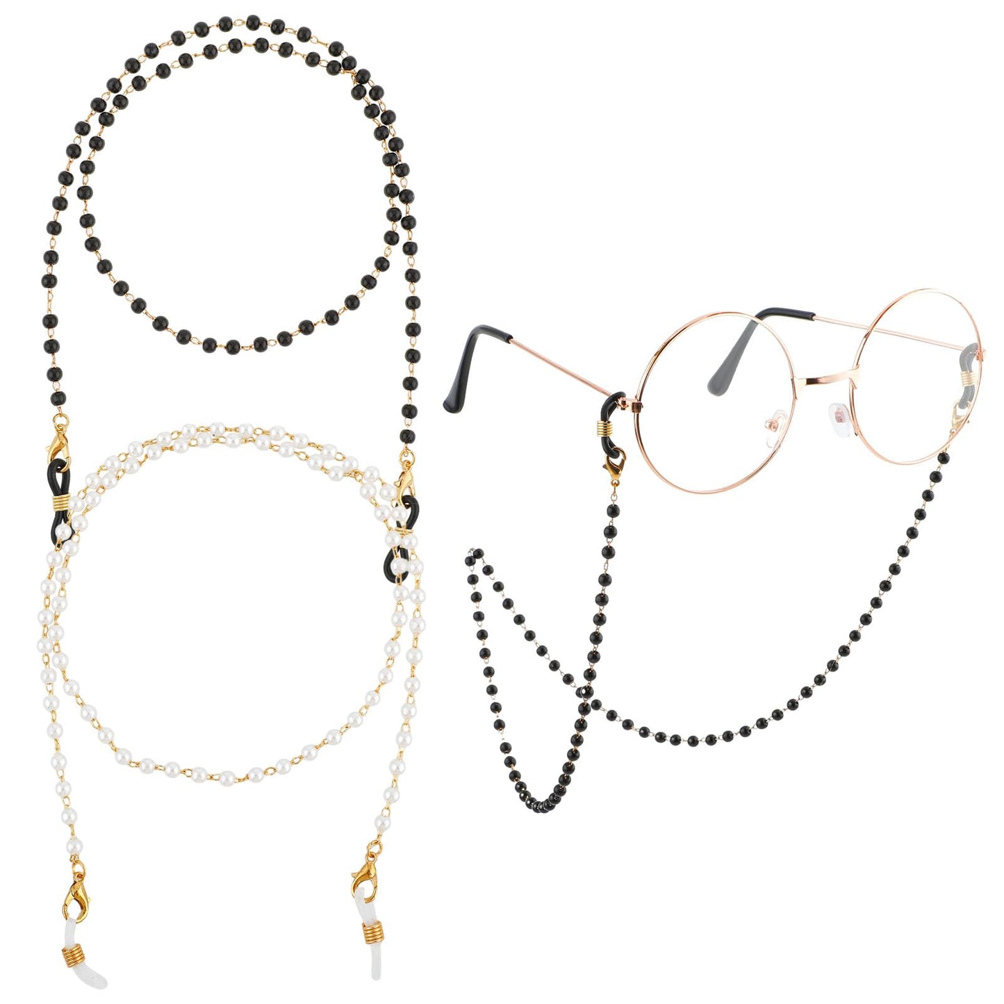 Sibba Glasses Strap Holder 2PCS Eyeglasses Eyeglass Frames Eye Holders Neck Chain Elegant Beaded Chains Hang Mask Lanyard Stylish Necklace Eyewear Retainer Sunglasses String Reading Goth()