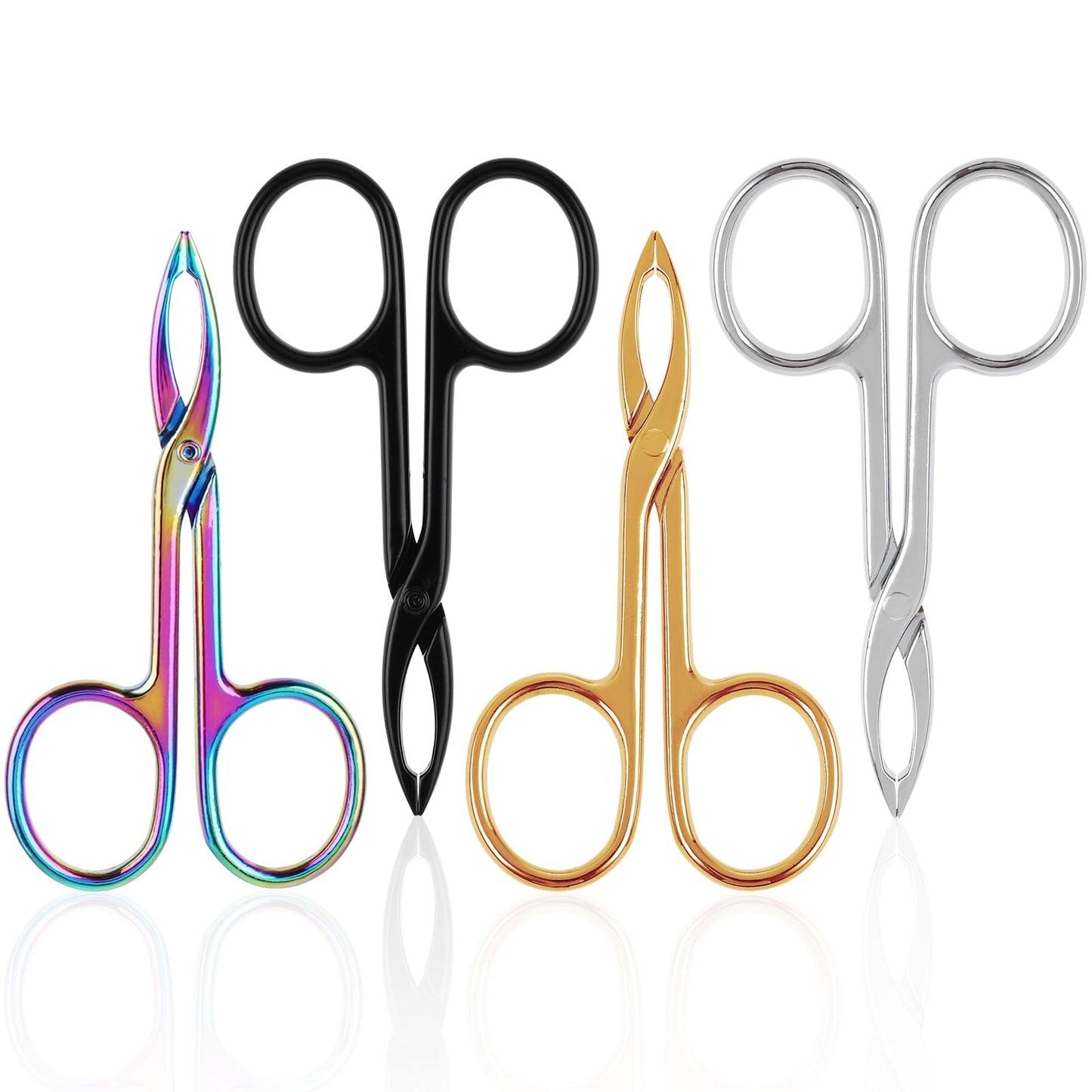 WLLHYF 4 Pieces Tweezers Scissor Shaped Handle Eyebrow Facial Straight Tip Professional Precision Plucker Hair Remover Tweezers for Ingrown Hair Blackhead Eyebrows Care